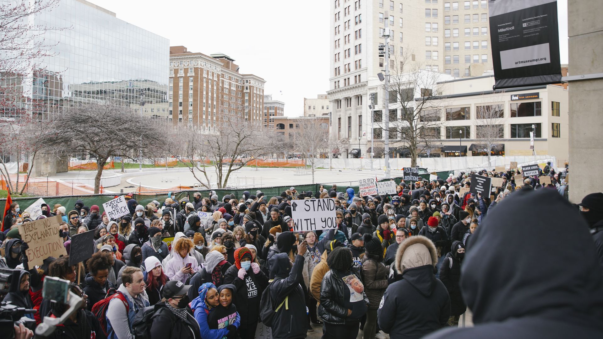 Activists gathered and marched during a protest against the killing of Patrick Lyoya, who was killed by a Grand Rapids police officer during a traffic stop on April 4, 2022 in Grand Rapids, Michigan, 