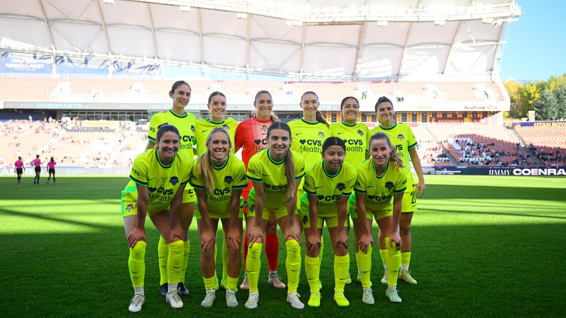 Players of Washington Spirit pose for a team photograph prior to the NWSL match between Utah Royals and Washington Spirit at America First Field on November 02, 2025 in Sandy, Utah. (Photo by Alex Goodlett/NWSL via Getty Images)