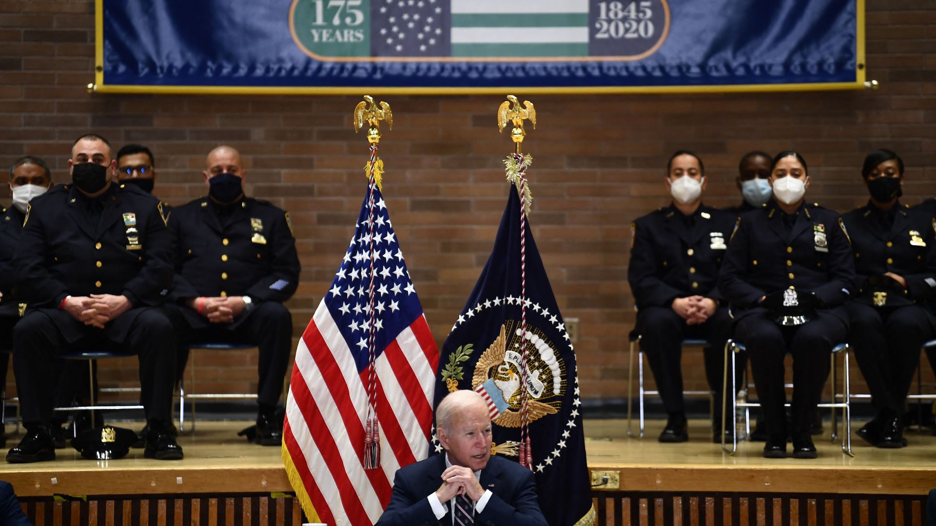 President Biden is seen discussing police reform during a visit to New York City last month.