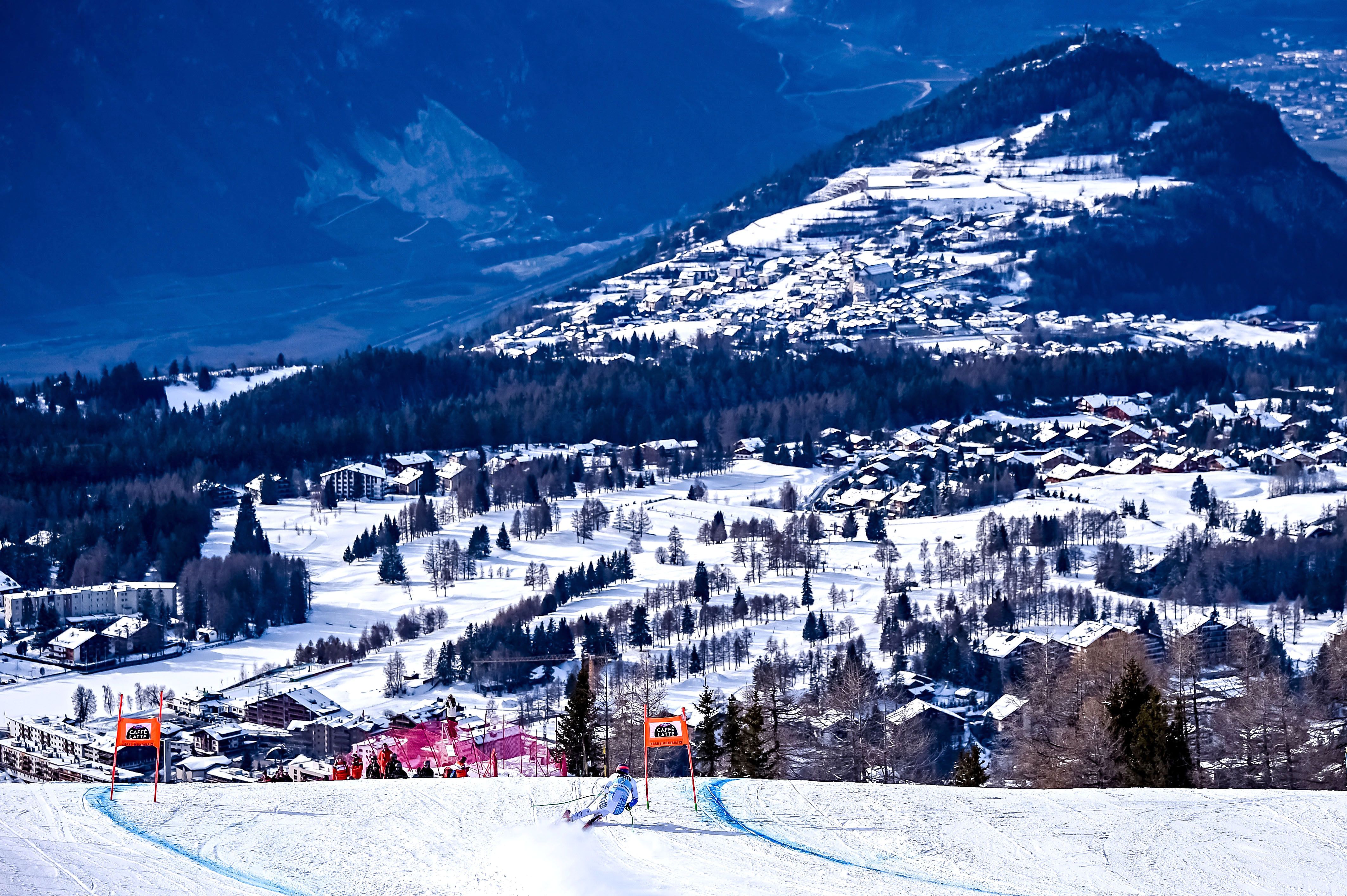 Skiing down a mountain
