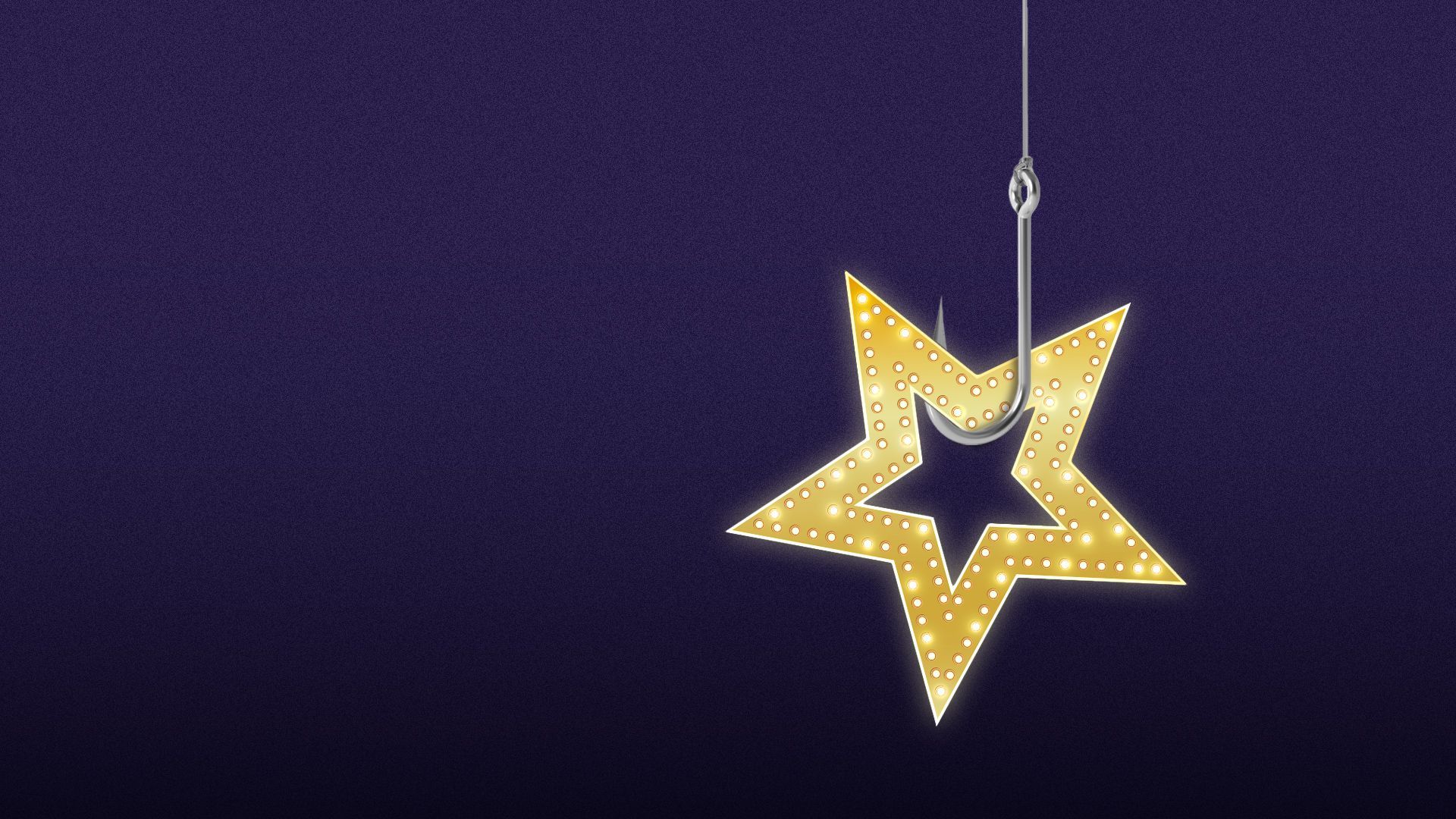 Illustration of a glimmering Hollywood start caught on a fishing hook.