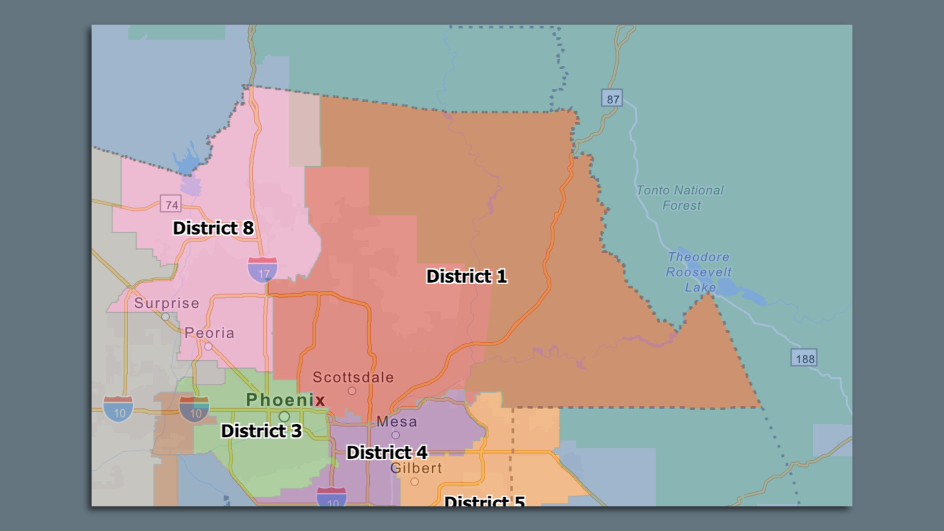 A map showing Arizona's first congressional district in the Phoenix metro area.