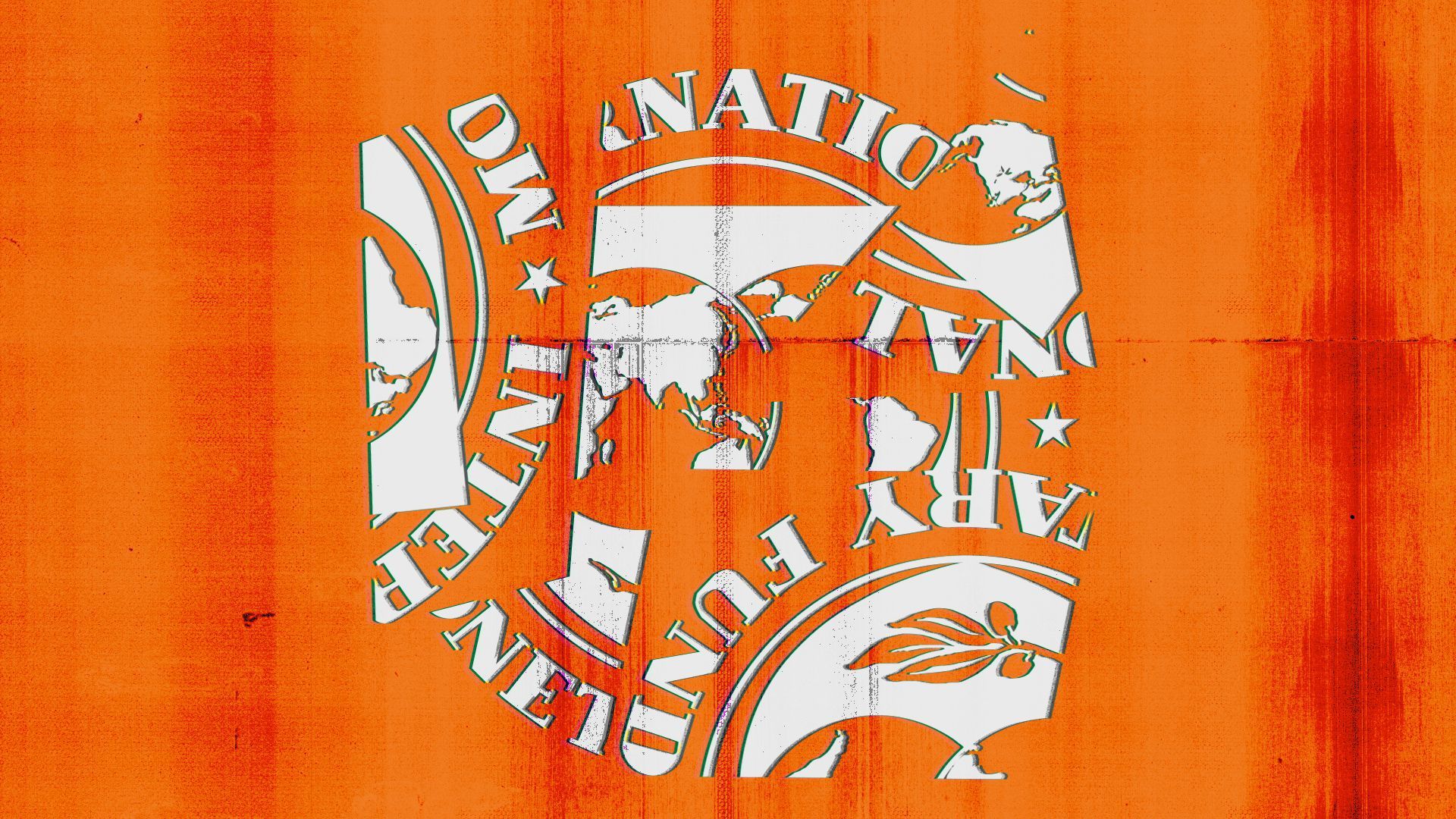 Illustration of the IMF's logo in pieces