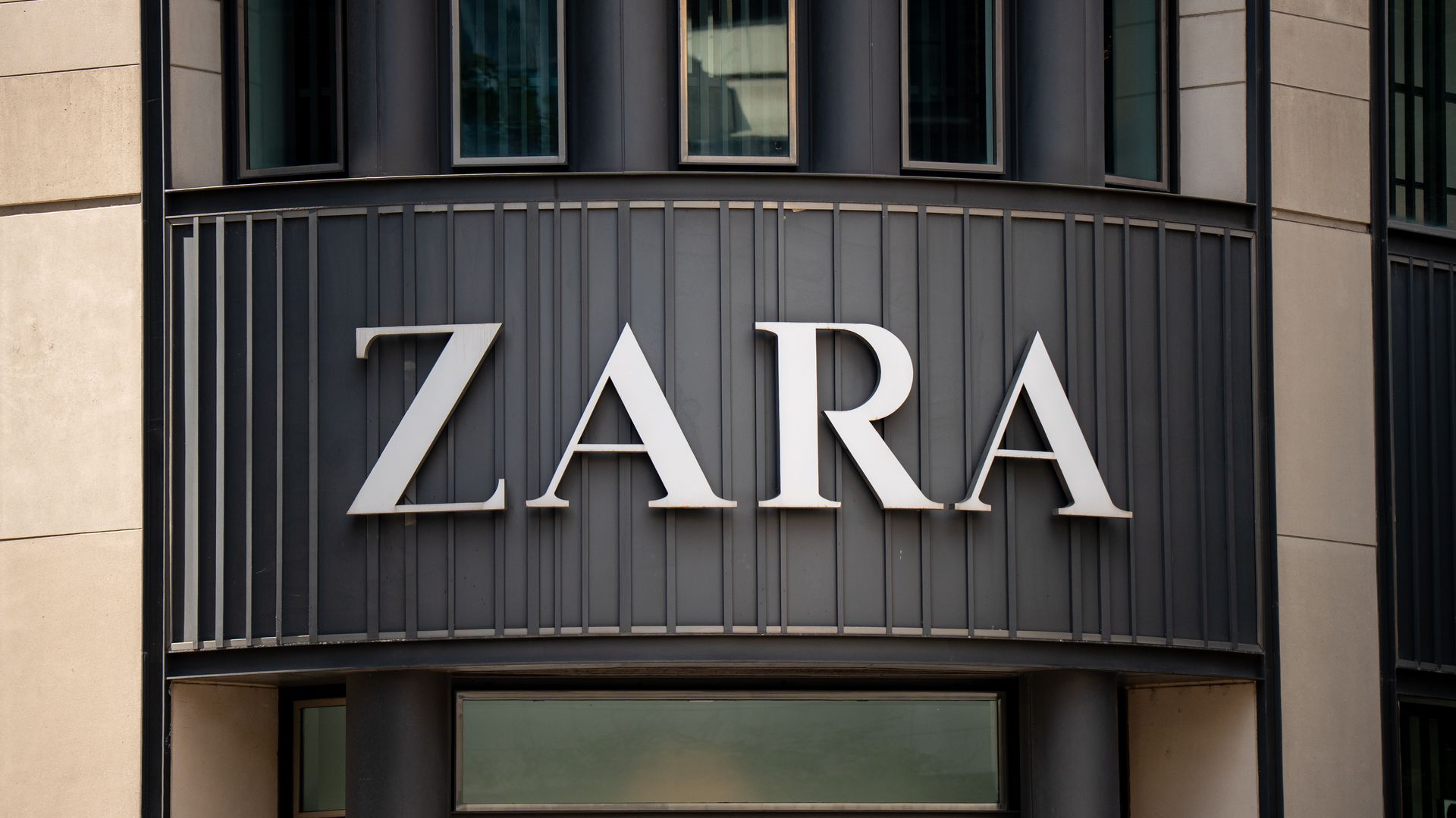 Zara logo sign is seen on a store building in Chicago, Illinois, United States, on July 25, 2026. The signage displays the brand logotype of Zara, a Spanish fashion retailer specializing in clothing, footwear, and accessories. (Photo by Marcin Golba/NurPhoto via Getty Images)