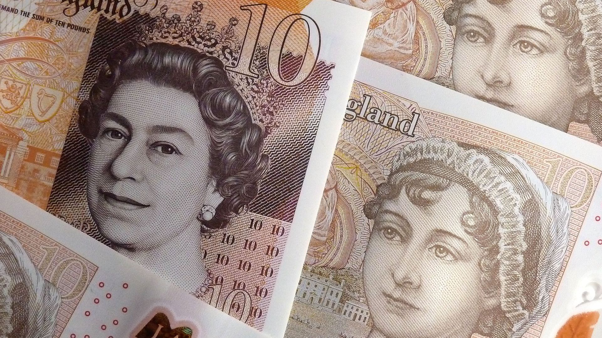 A photo illustration of the British ten pound note, featuring a portrait of Jane Austen