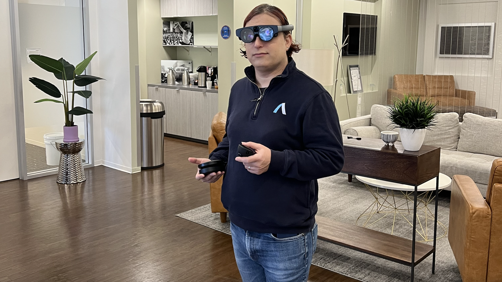 Axios chief tech correspondent Ina Fried trying on Magic Leap's second-generation AR headset