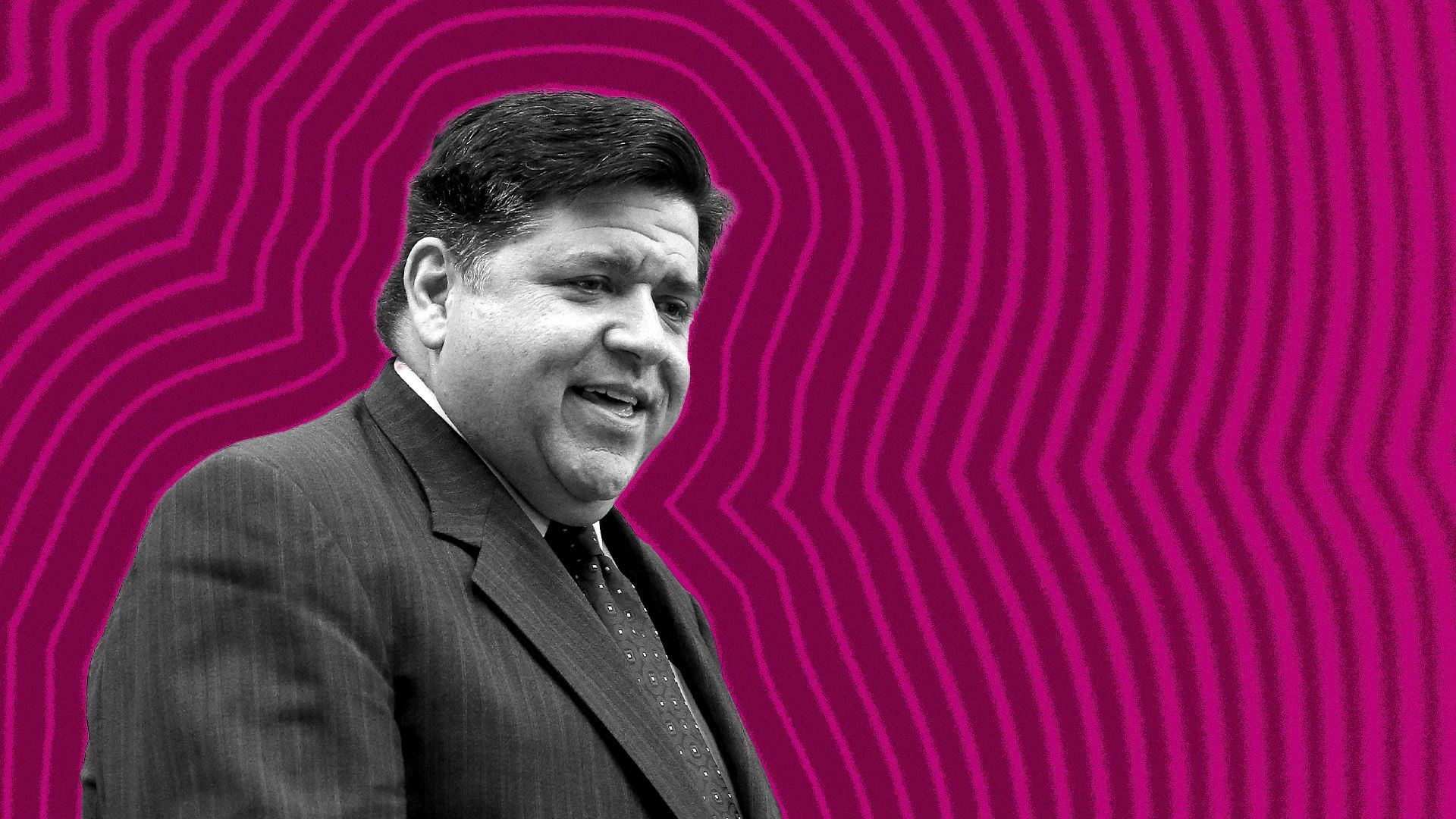 Photo illustration of Illinois Governor J. B. Pritzker with lines radiating from him.