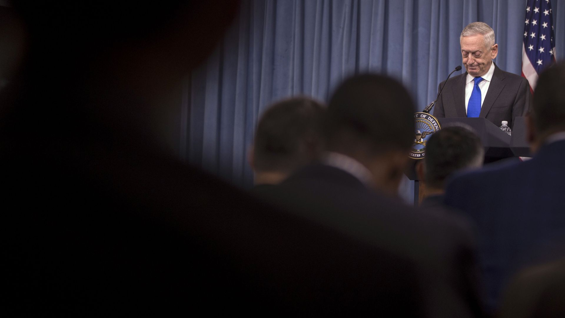 Defense Secretary James Mattis speaks before the press.