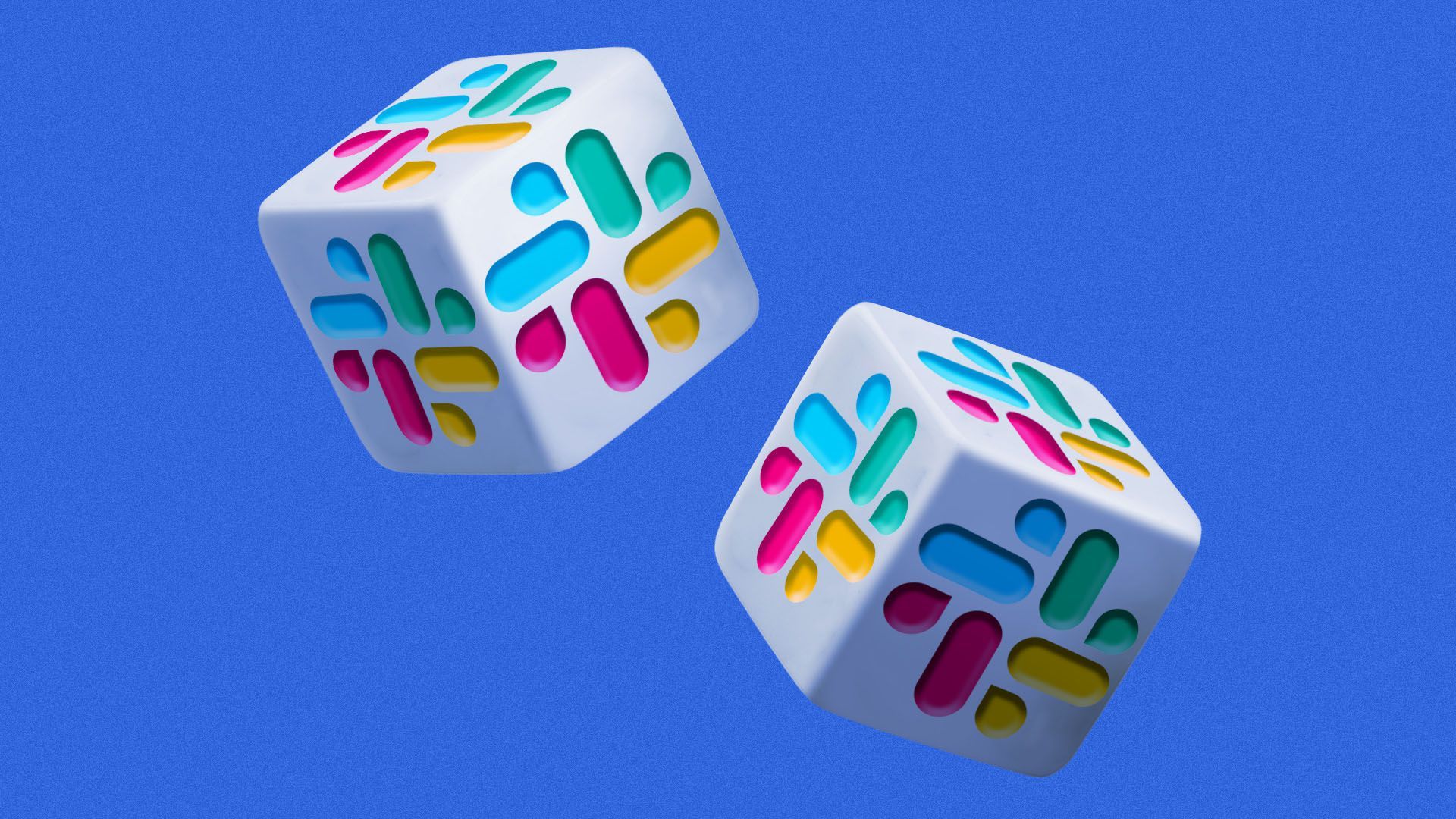 Illustration of a pair of dice with the slack logo on them