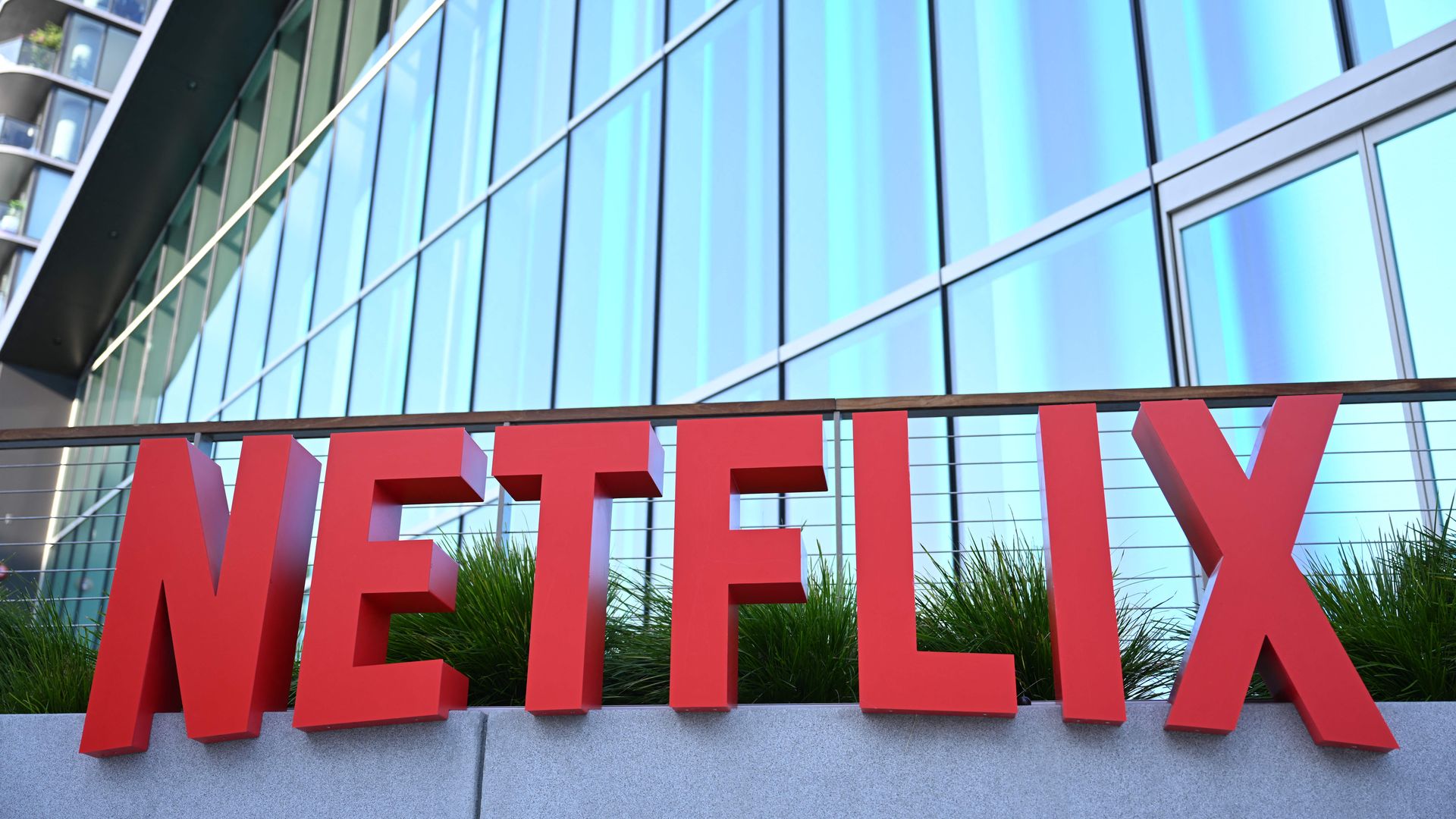 Netflix logo is seen on the side of the Netflix Tudum Theater in Los Angeles, California, on September 14, 2022.