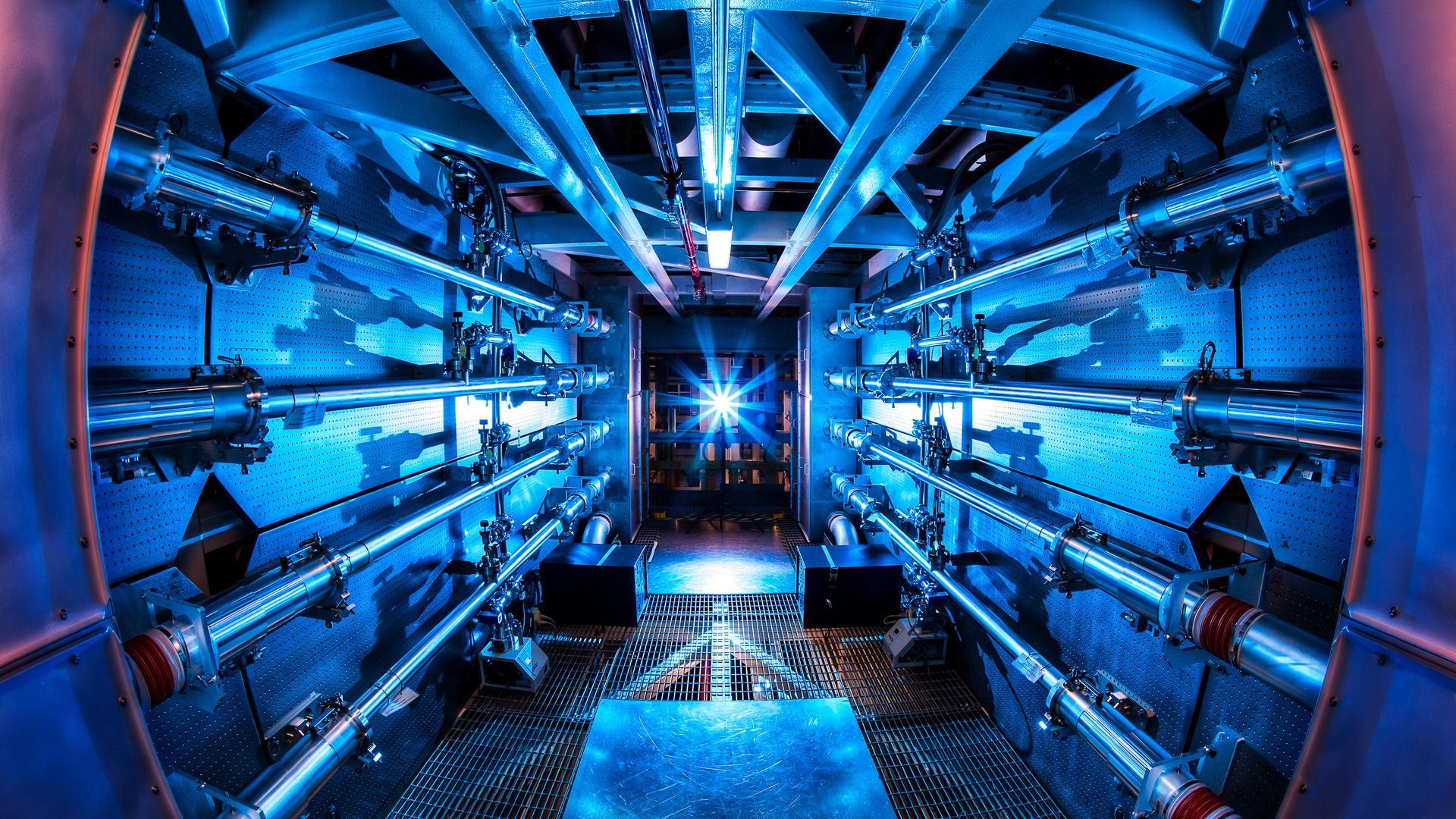 Inside a support structure at NIF. Researchers there this week reported creating a self-heating plasma for the first time in a laboratory. Photo: Damien Johnson