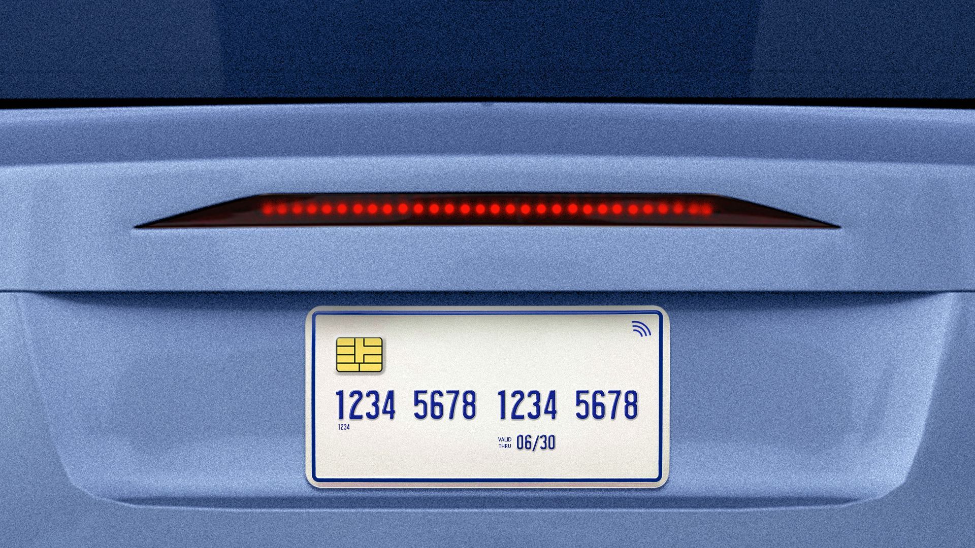 illustration of a sedan with a license plate styled to look like a chip credit card