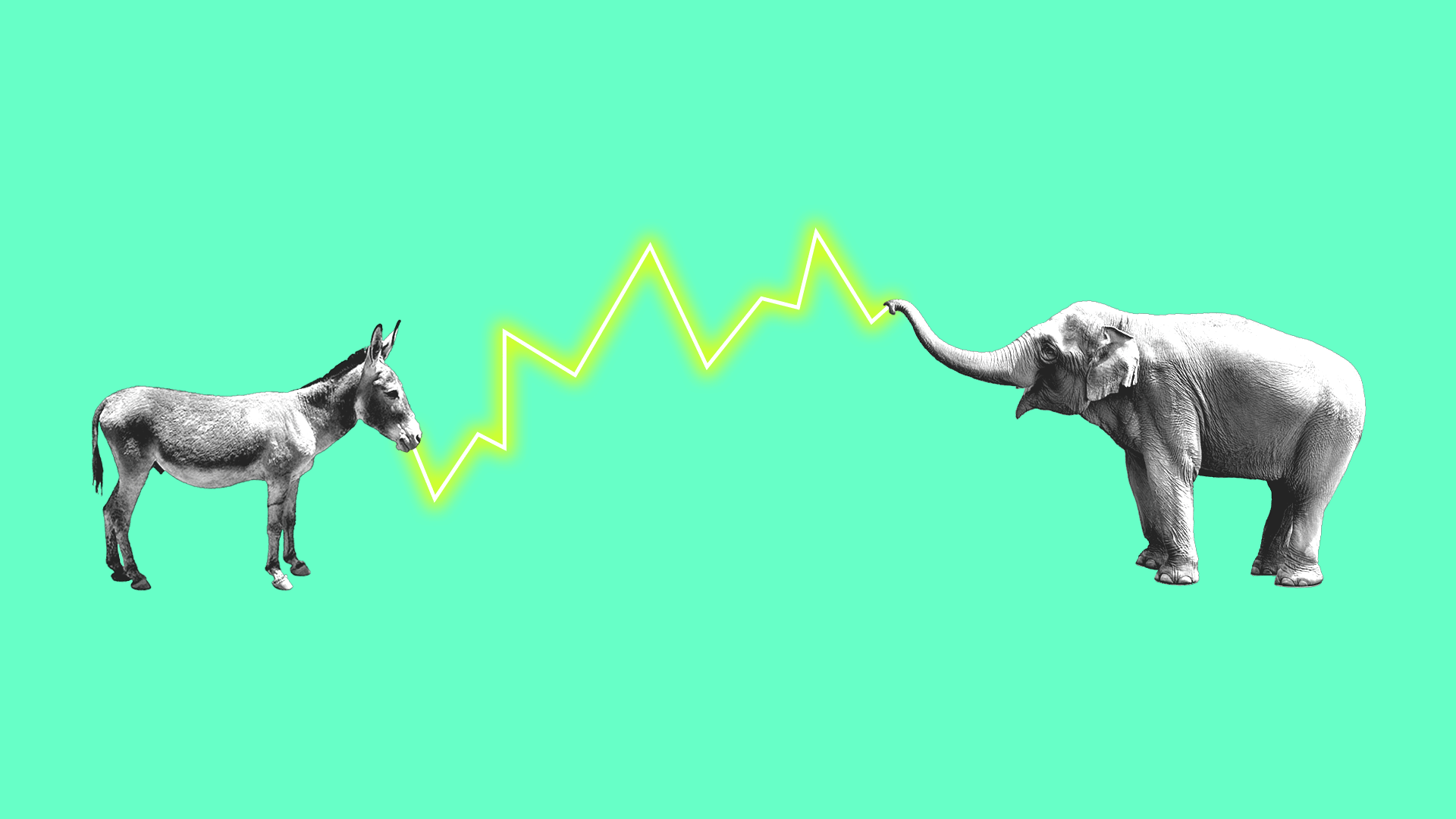 Illustration of energy surging between an elephant and a donkey