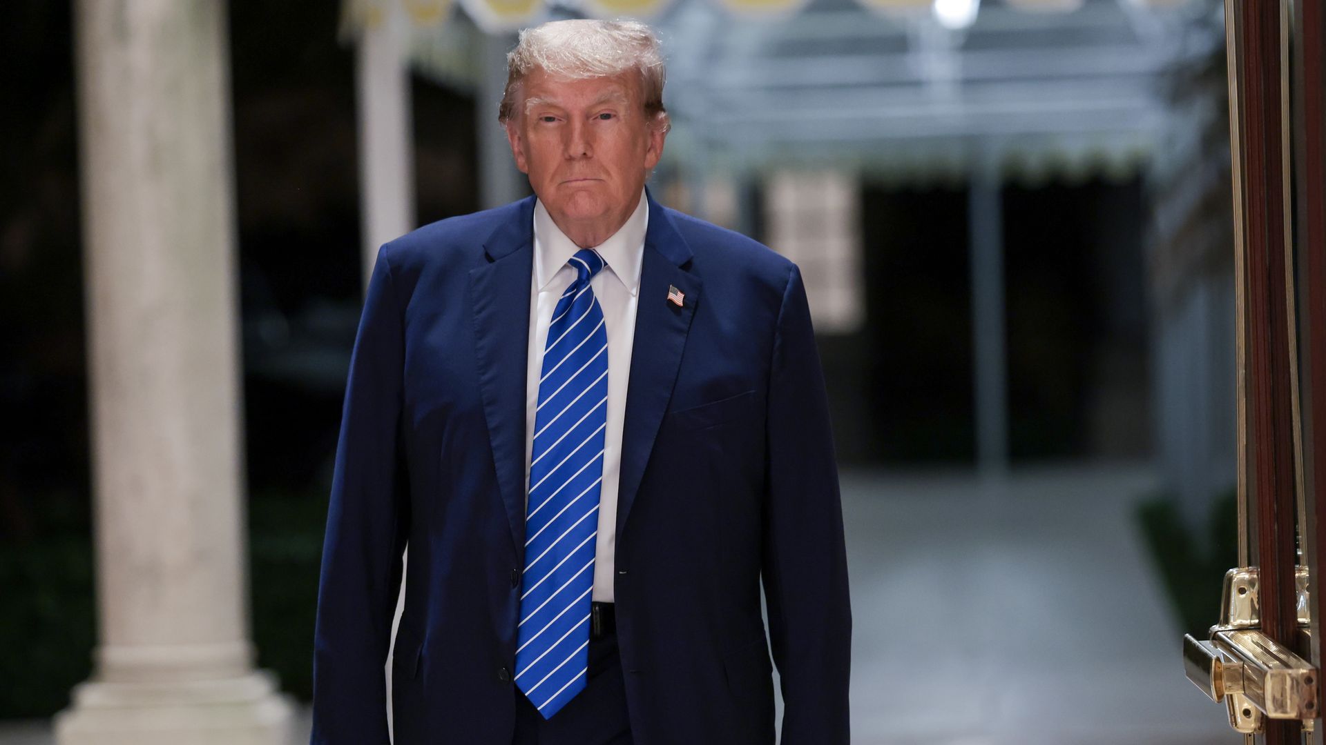 Republican presidential candidate, former President Donald Trump arrives for an election-night watch party at Mar-a-Lago on March 5, 2024 in West Palm Beach, Florida.