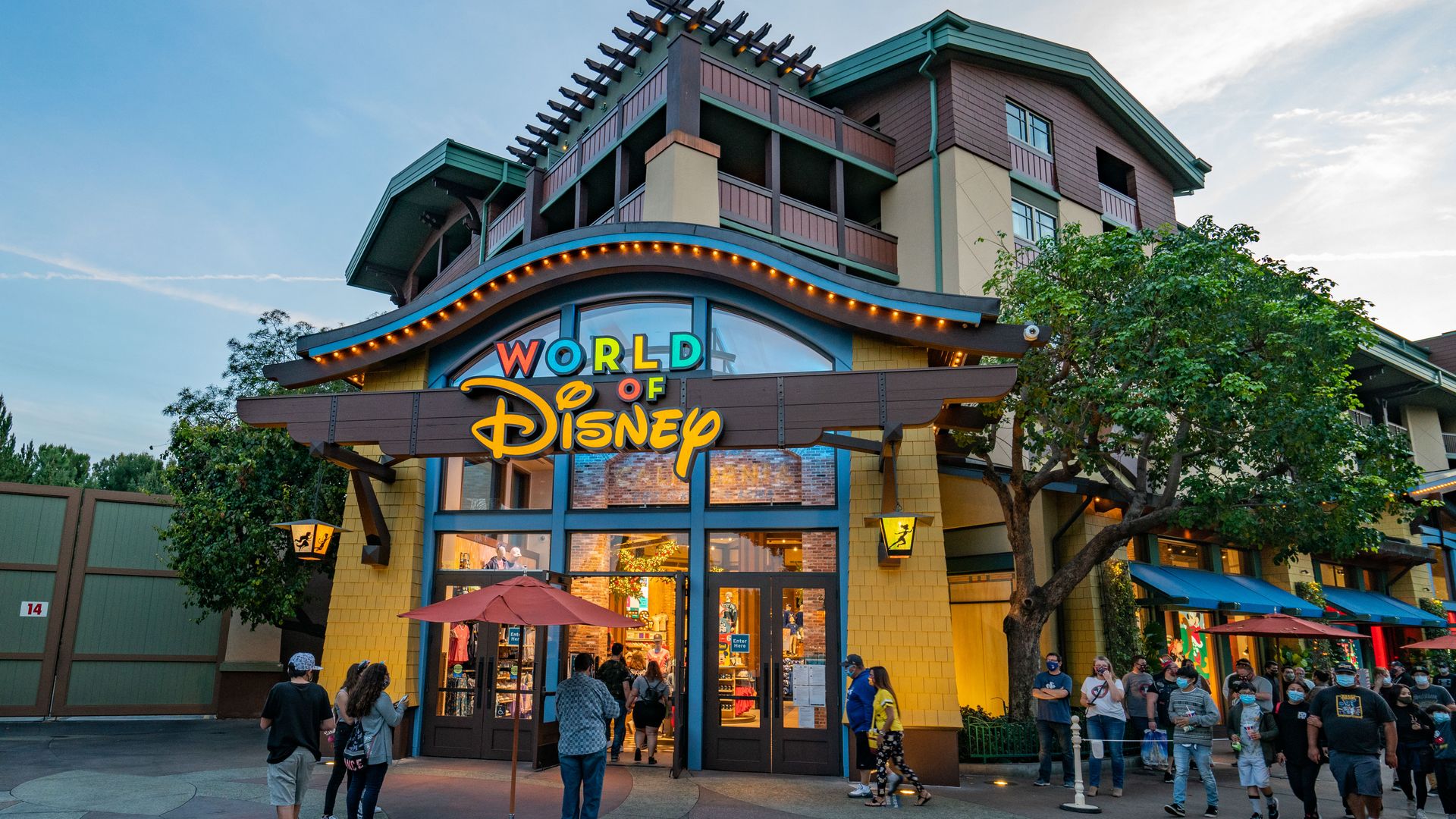 Photo of a World of Disney storefront with people milling around