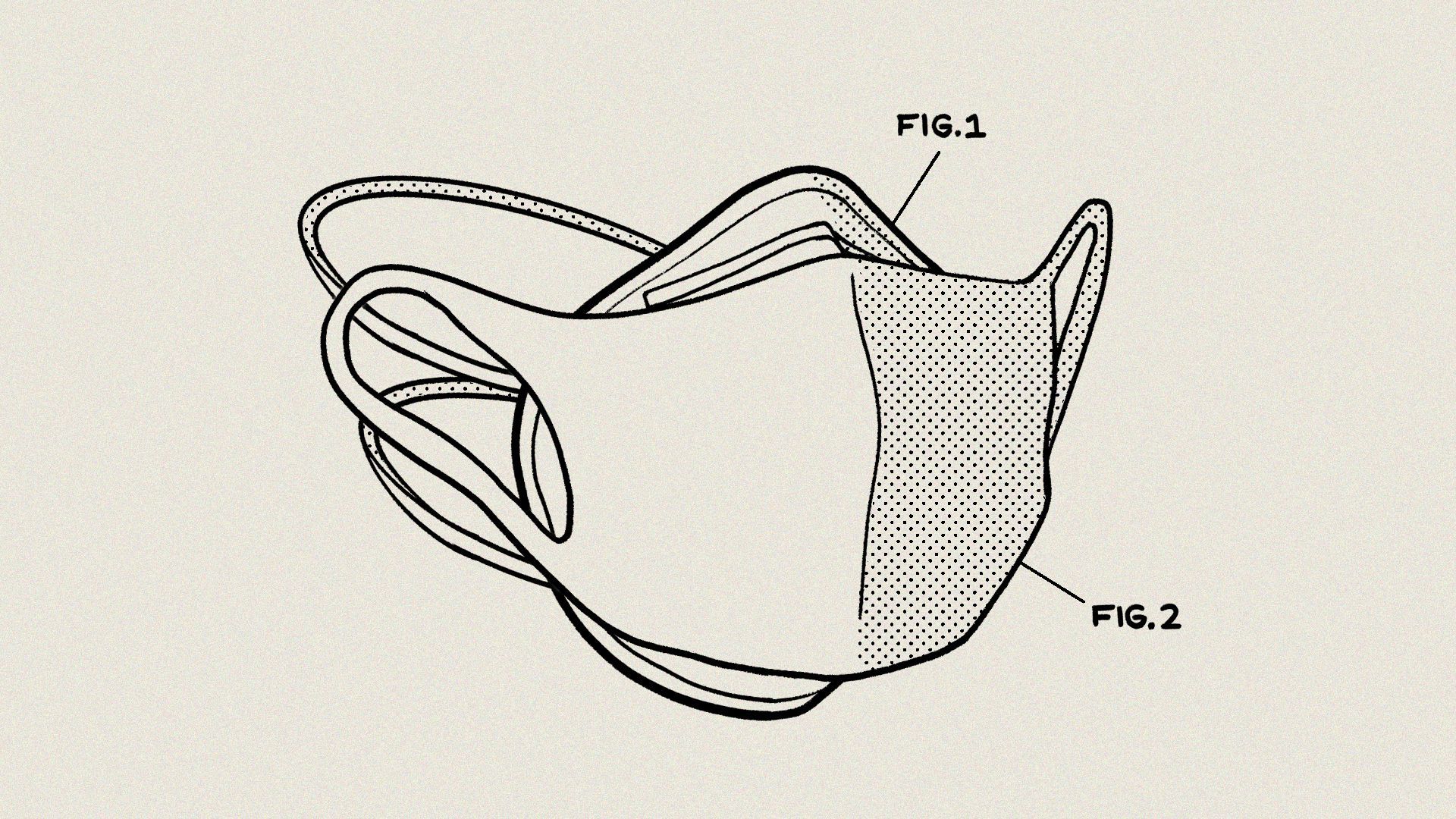 Illustration of a cloth mask over a surgical-style mask.