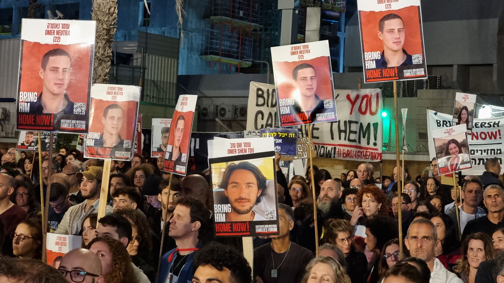 Thousands of Israelis call for the immediate release of Israeli hostages held by Hamas, during a rally outside The Museum of Art, known as The Hostages and Missing Square, on January 6, 2024 in Tel Aviv, Israel