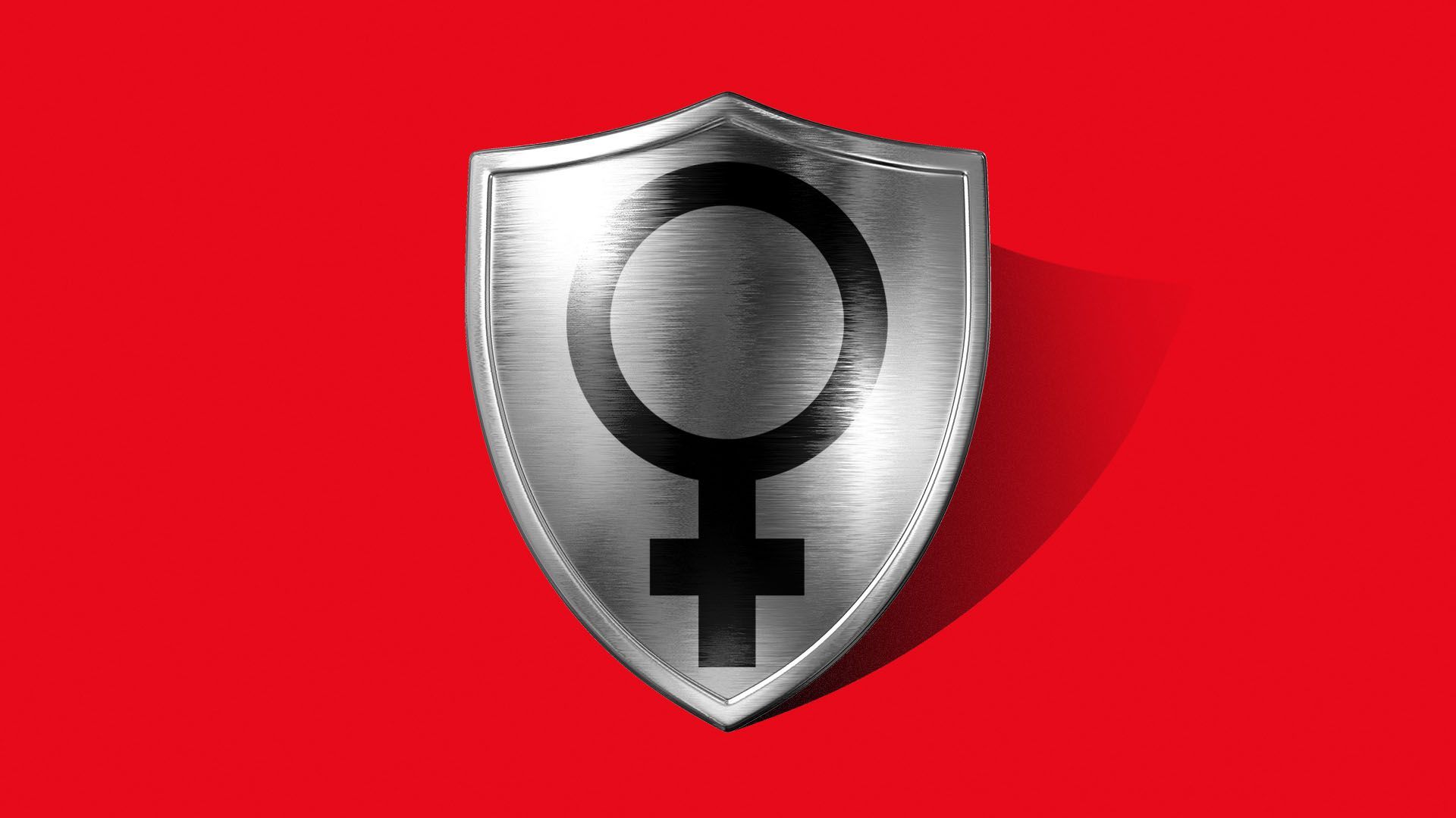 Shield with the female gender sign on it