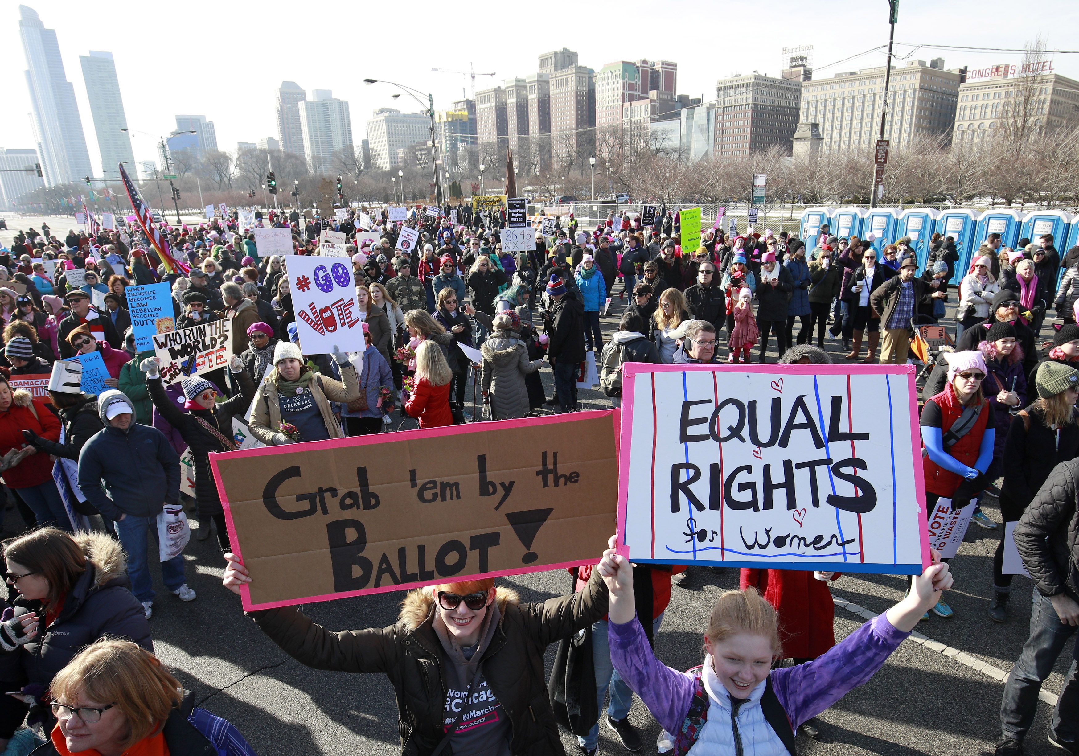 Supporters attend the Second Annual Women's March Chicago.