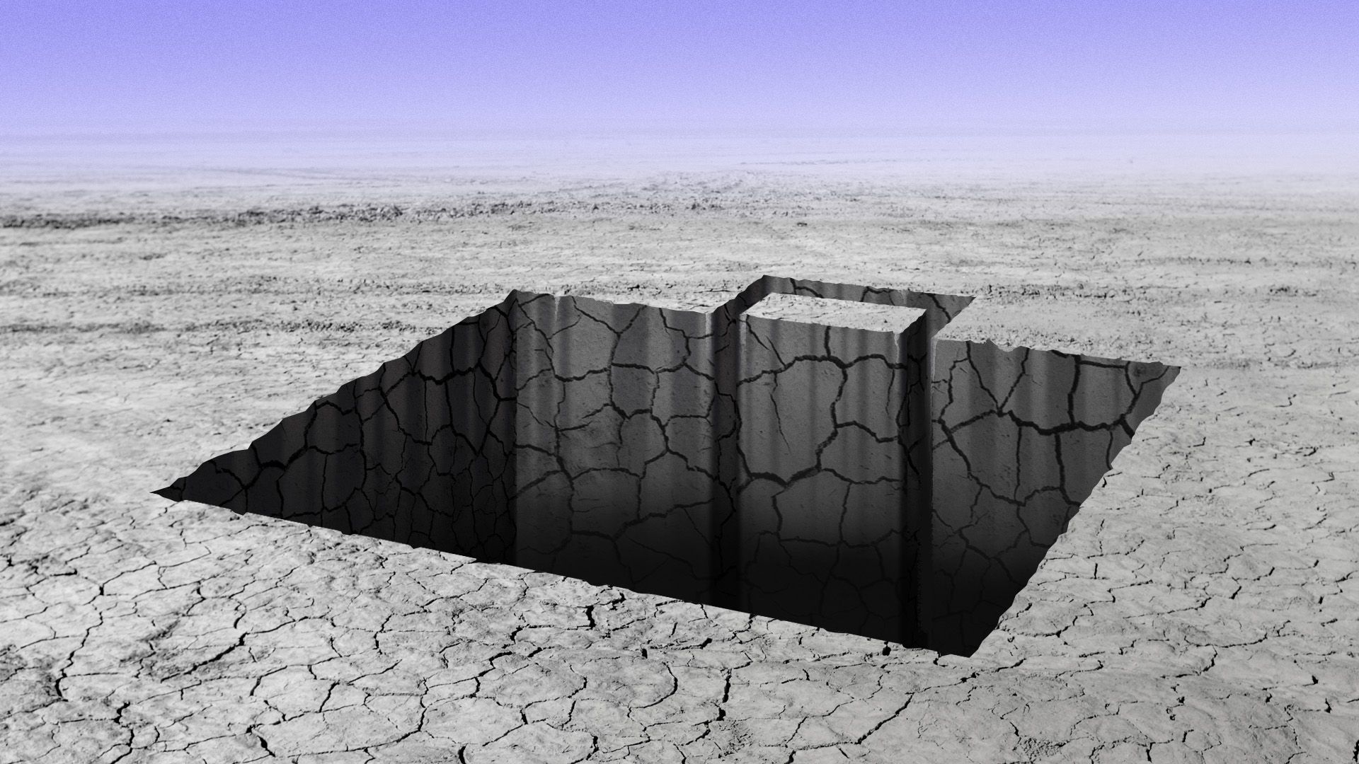 Illustration of a giant hole in the ground shaped like a briefcase