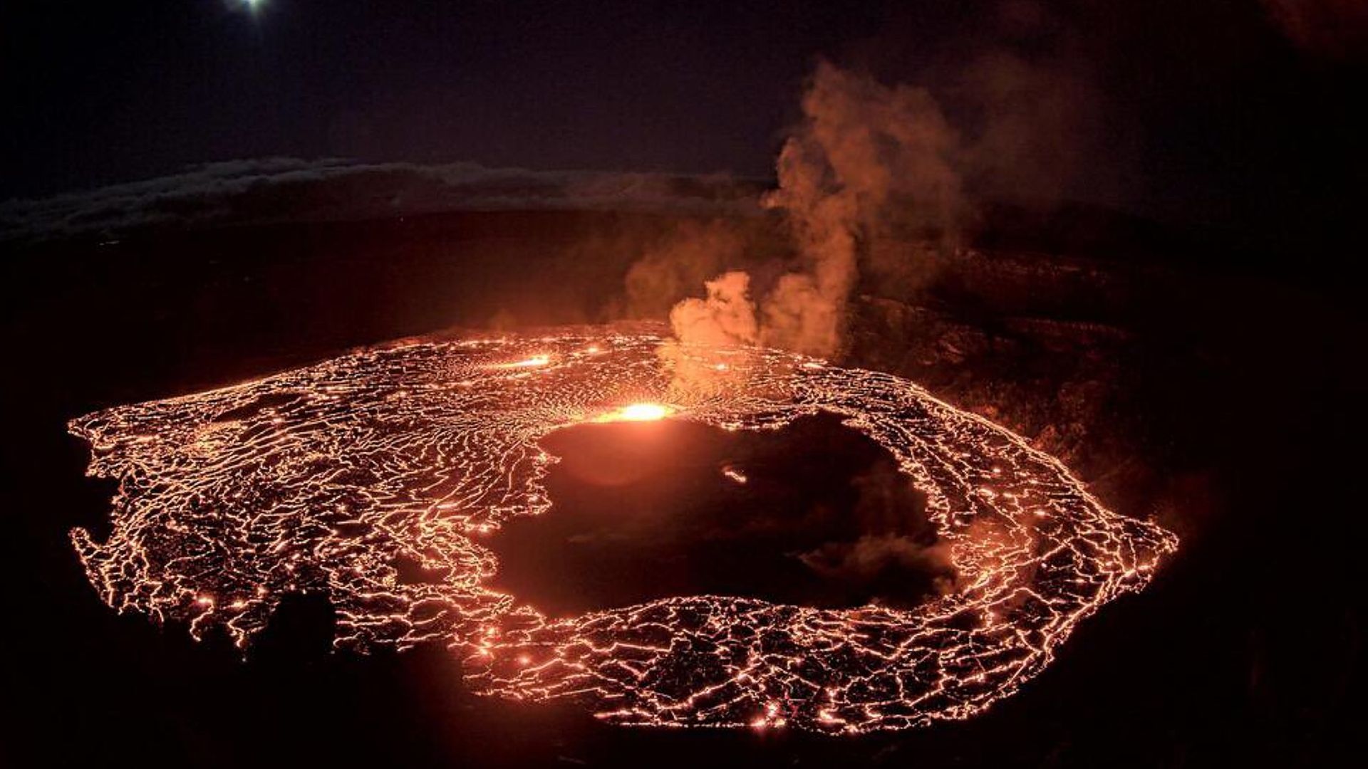 Lava is visible from several areas and overlooks around the caldera of Hawaii's Kīlauea volcano.