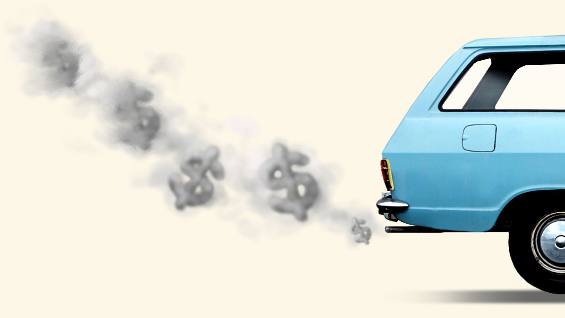 Illustration of a car with exhaust in the shape of dollar signs