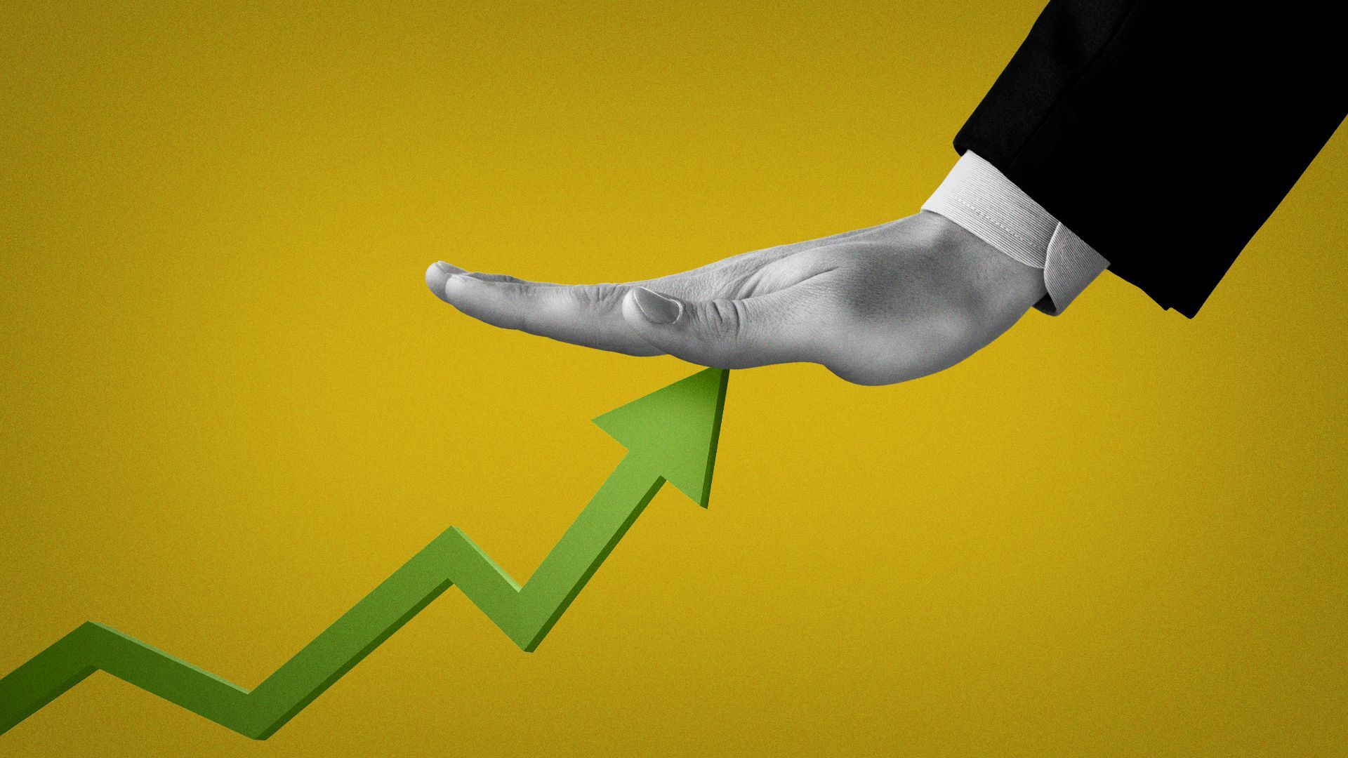 Illustration of a hand blocking an upward arrow.