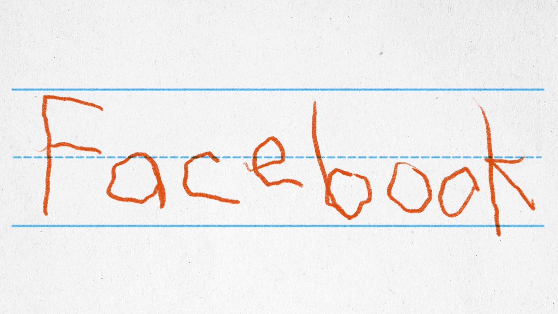 Illustration of a child's handwriting spelling Facebook