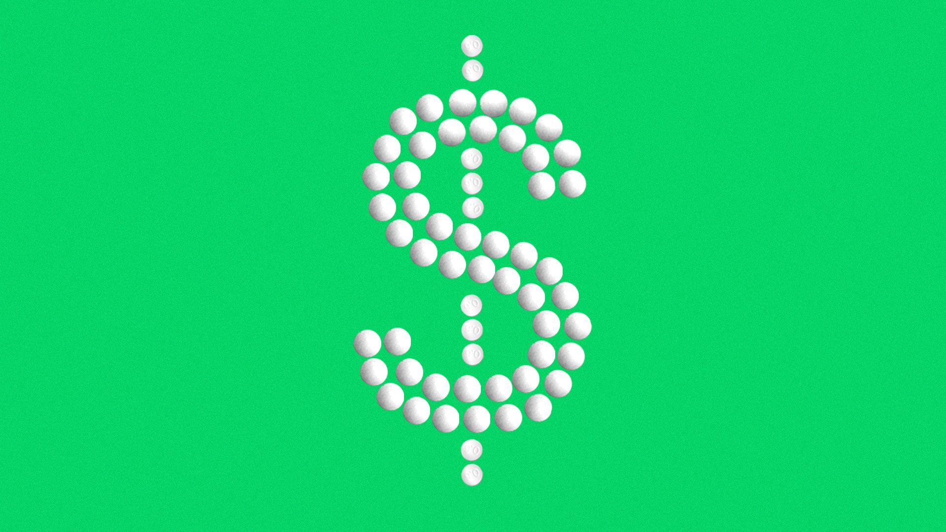 Illustration of dollar sign formed by pills.
