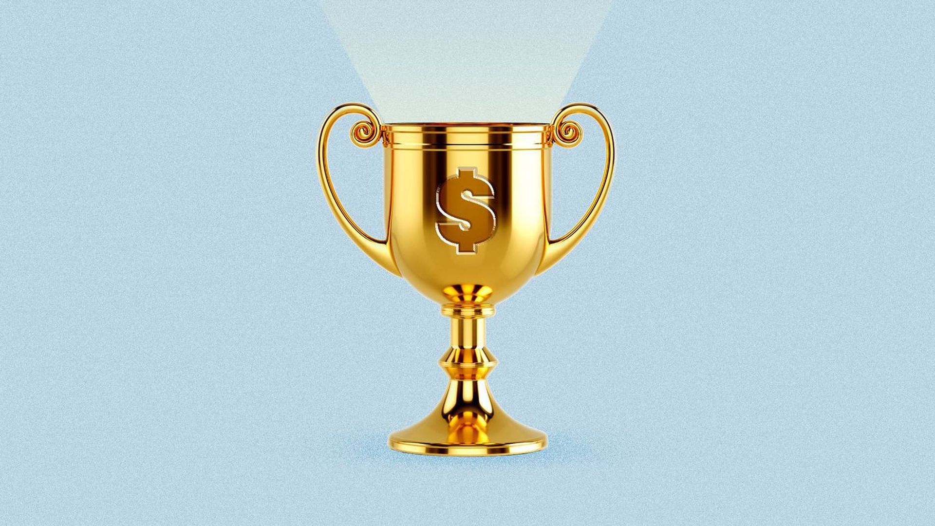 A golden trophy with a dollar sign engraved in its side. 