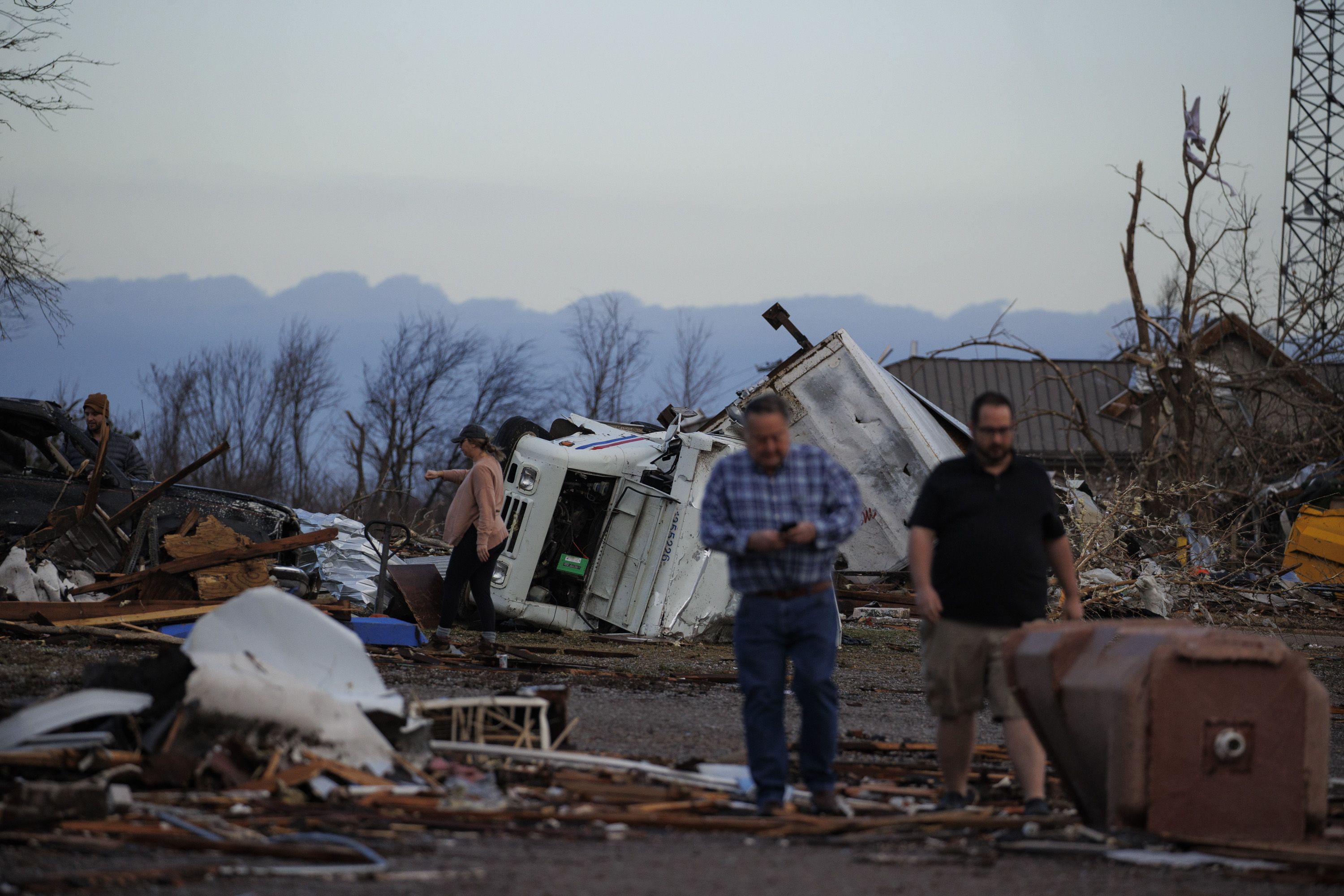 General view of tornado damage of the downtown area on December 11, 2021 in Mayfield, Kentucky. 