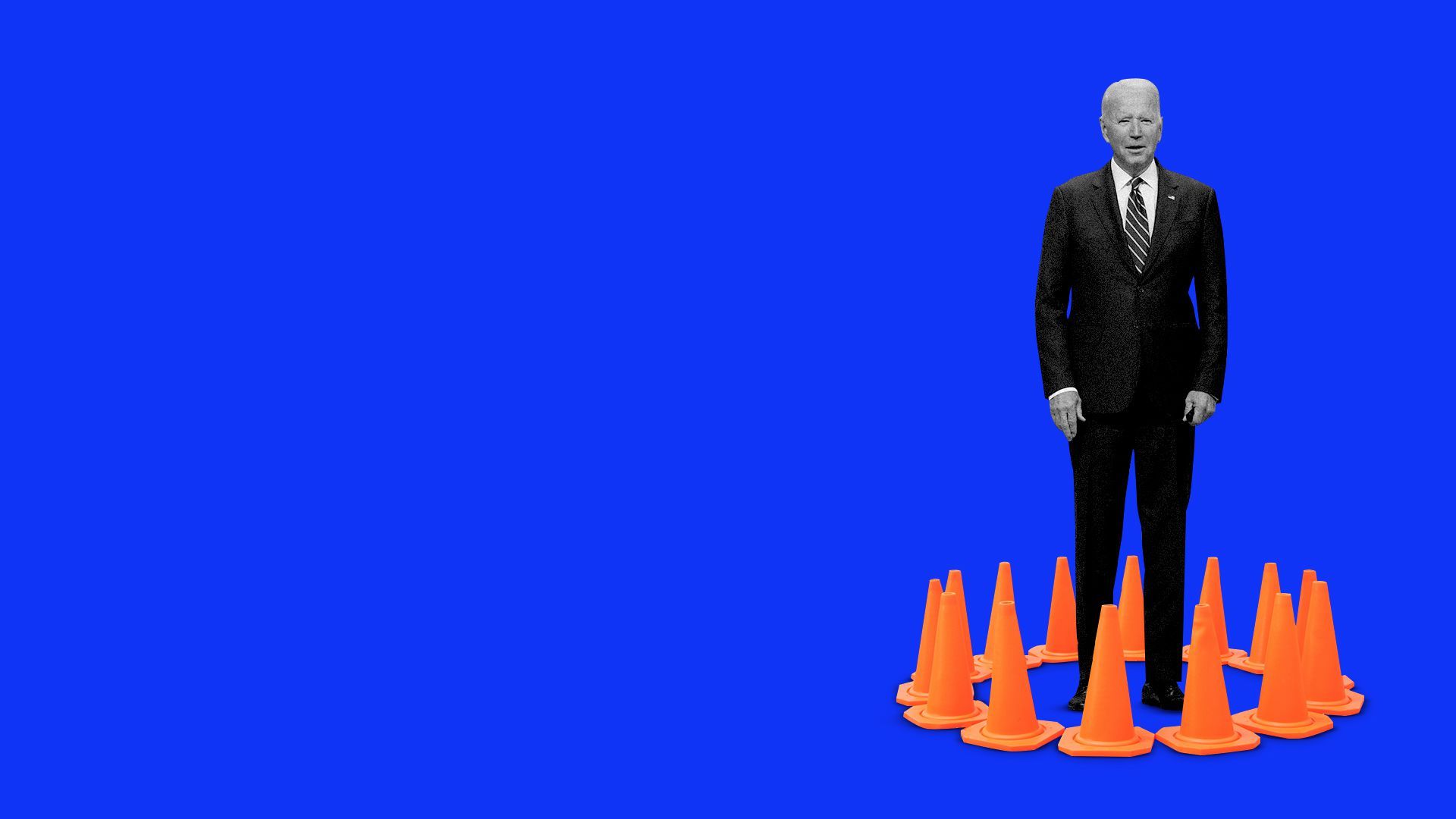 Photo illustration of Joe Biden surrounded by traffic cones.