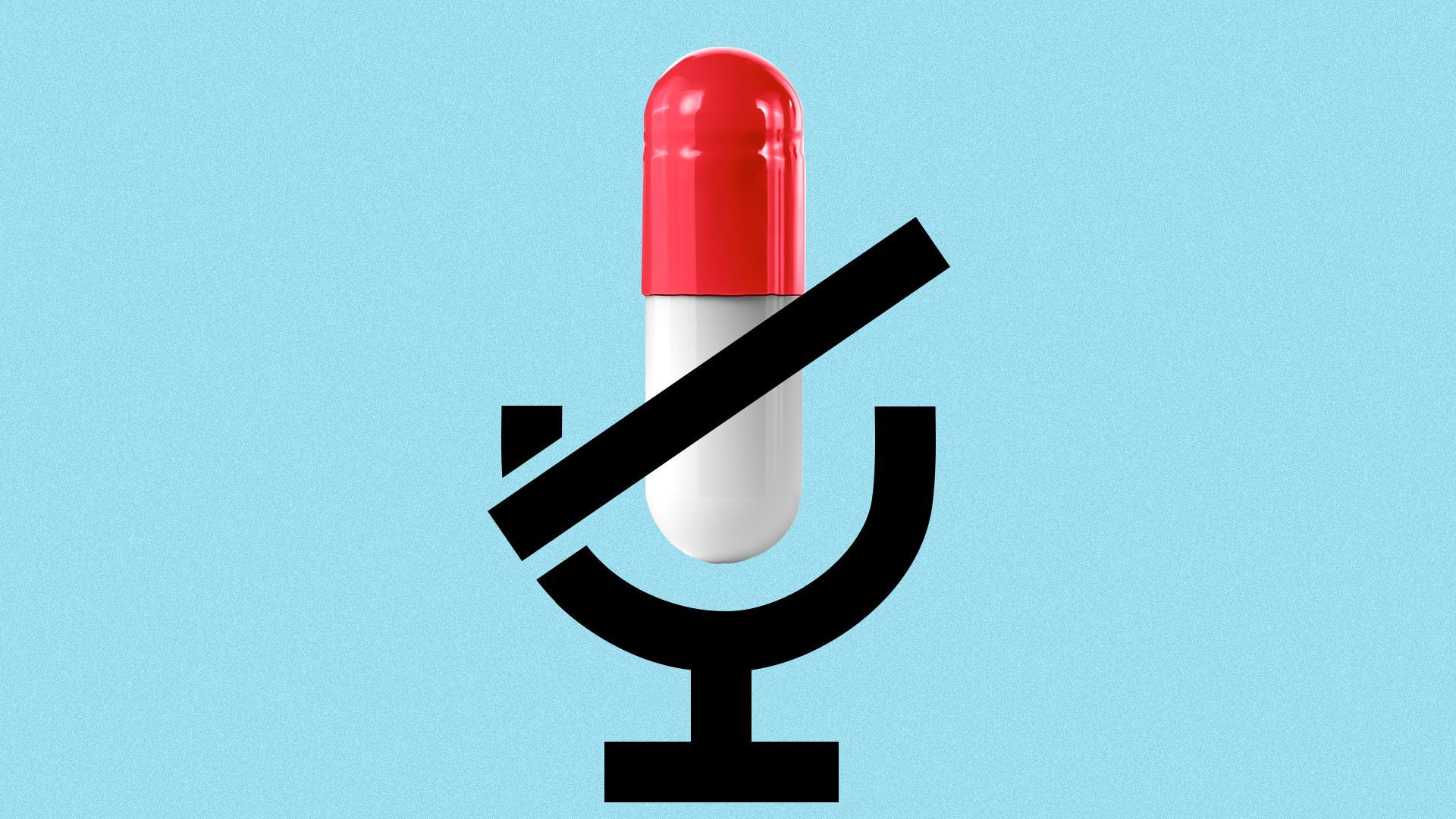 Illustration of a muted microphone icon with a long pill replacing the microphone. 