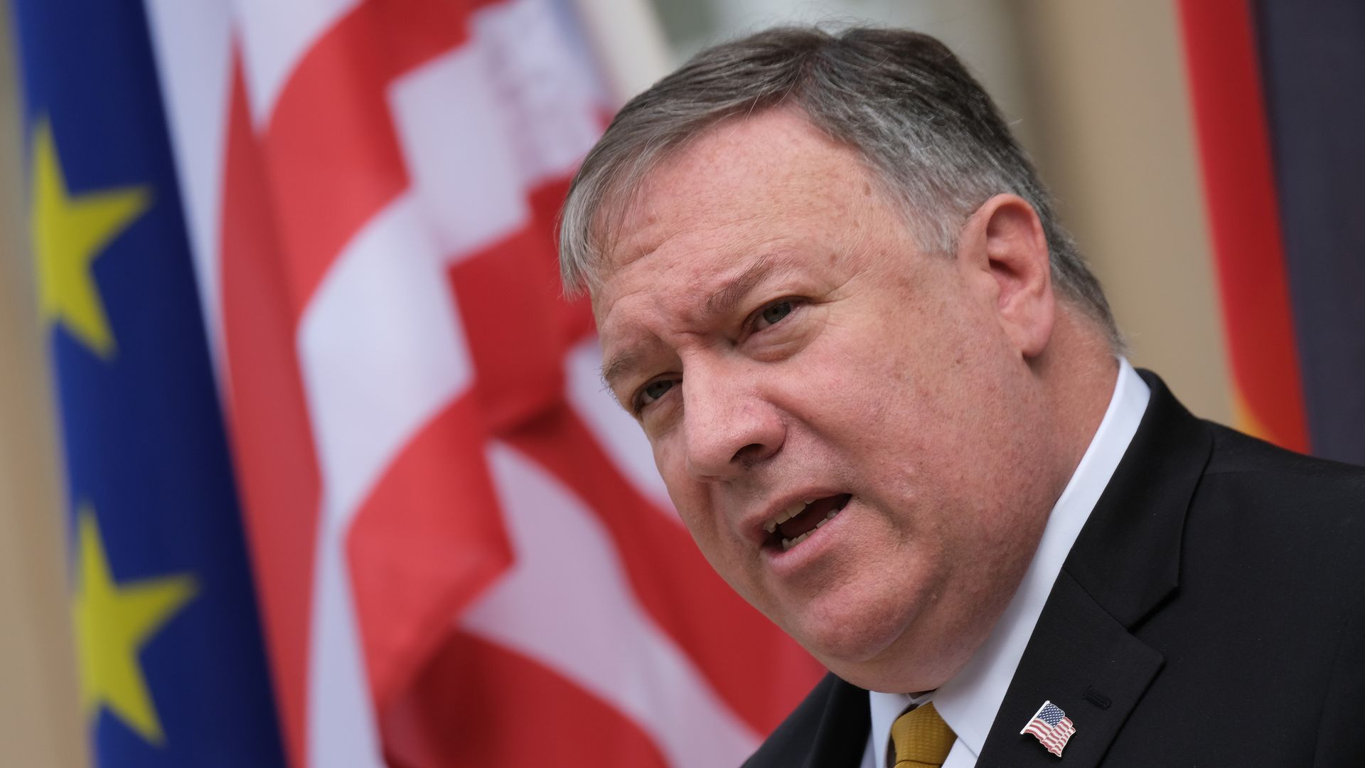 In this image, Mike Pompeo speaks.