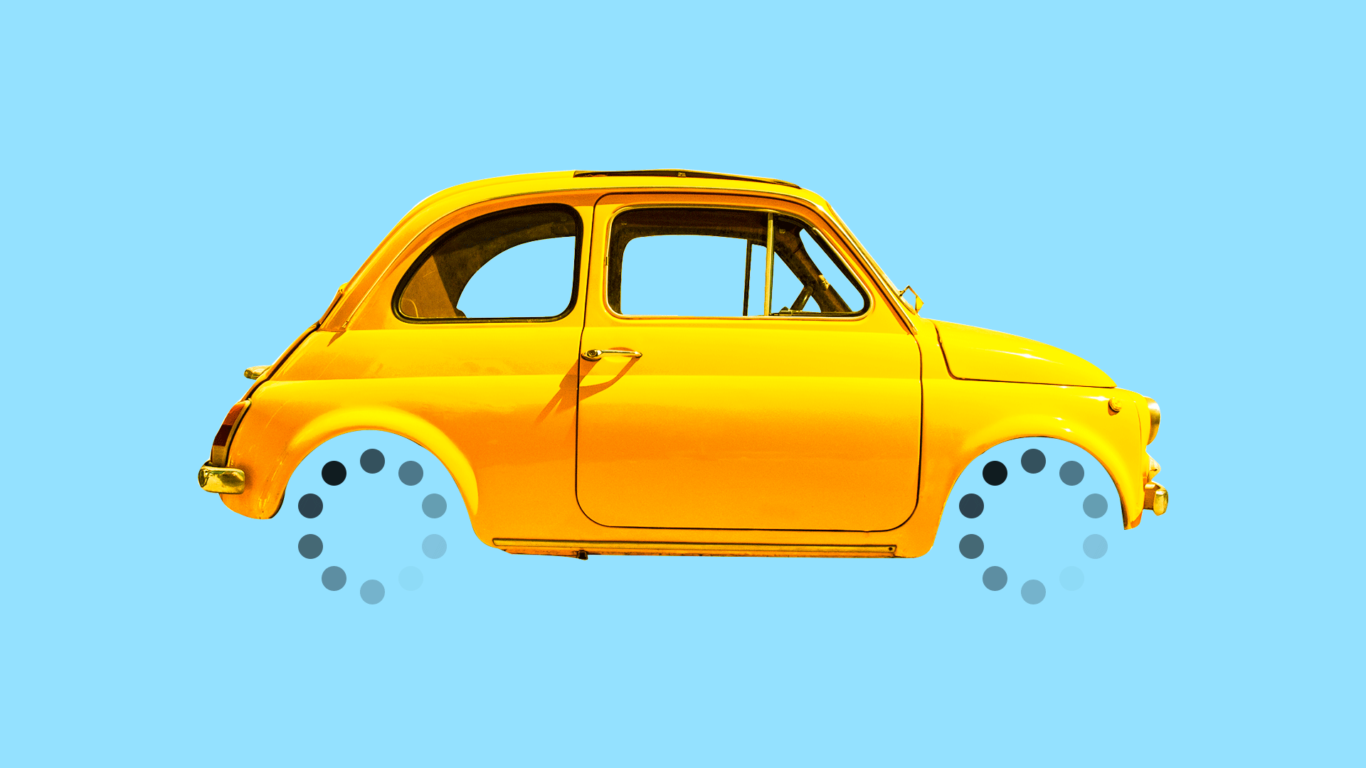 Illustration of a car with loading symbols instead of wheels 