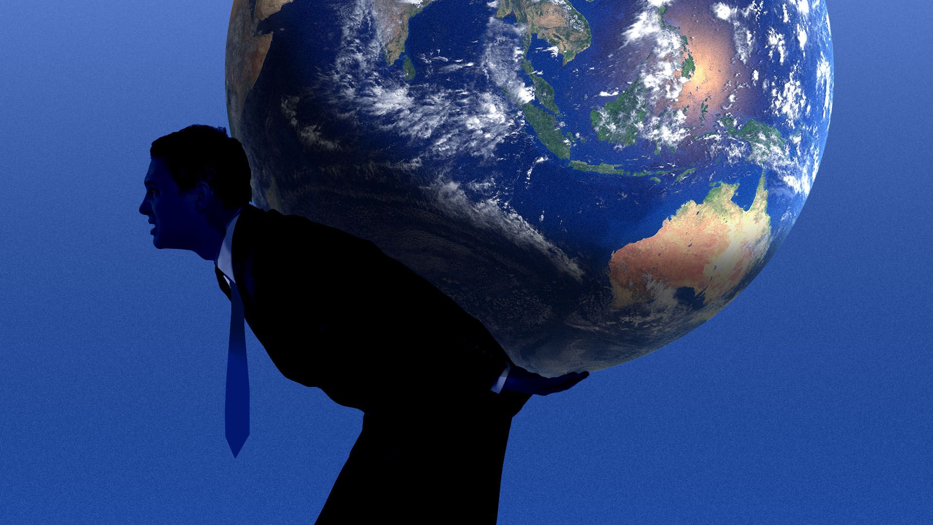 Illustration of a man in a suit carrying the earth on his back