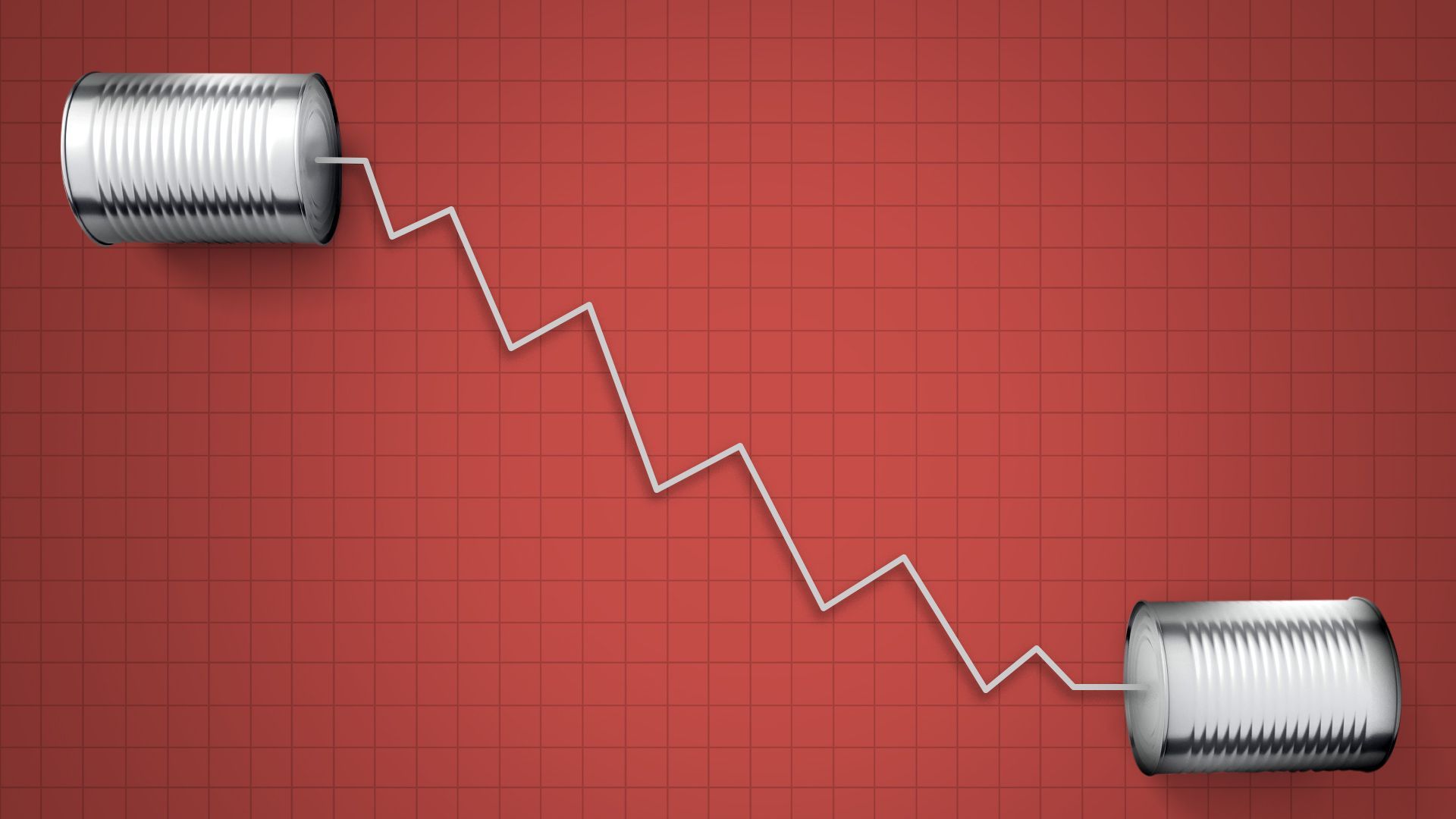 Illustration of a tin can phone in the shape of a downward trending arrow.  