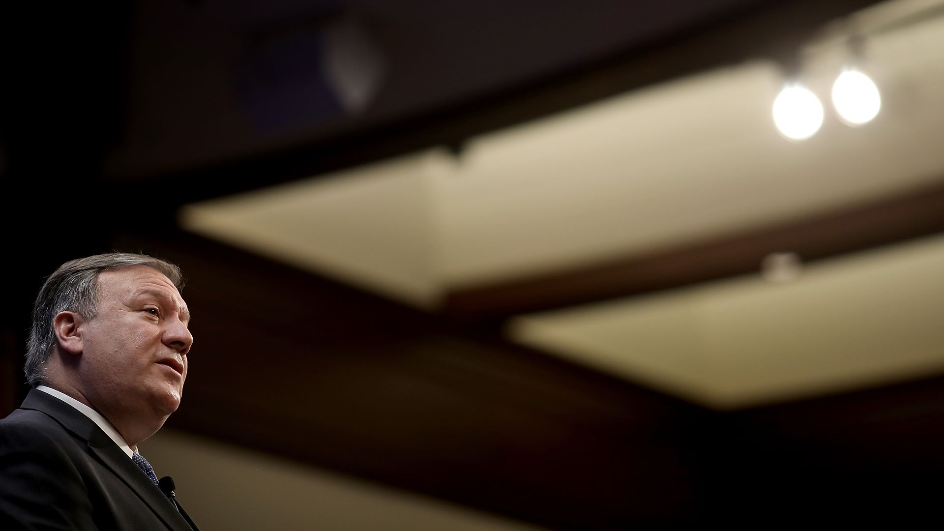  Secretary of State Mike Pompeo speaks at the Heritage Foundation May 21, 2018 in Washington, DC. Pompeo spoke on the topic of 'After the Deal: A New Iran Strategy.'