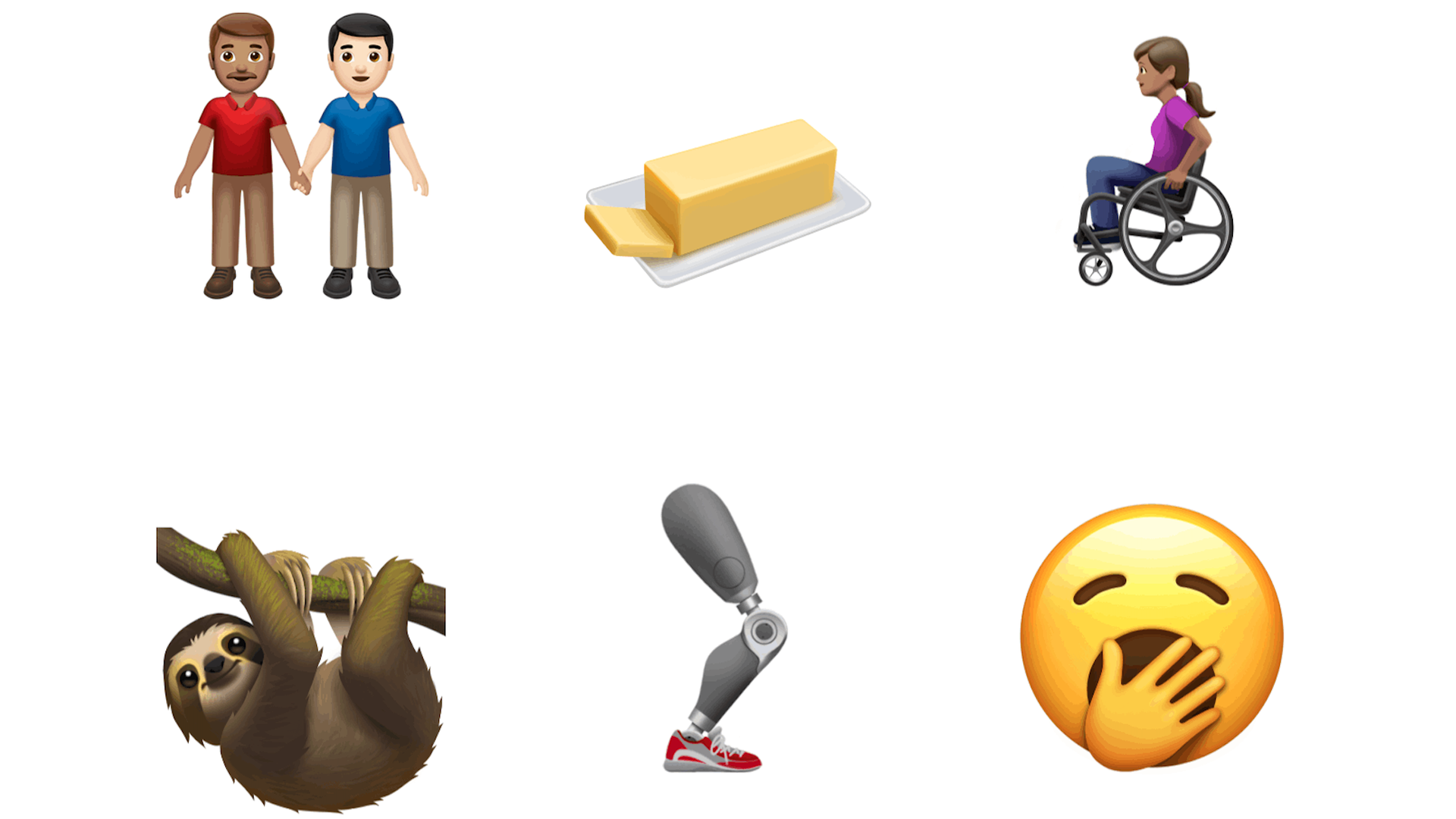 New emoji coming to iOS later this year include a prosthetic limb, mixed-race gay couple, a sloth and a wheelchair user