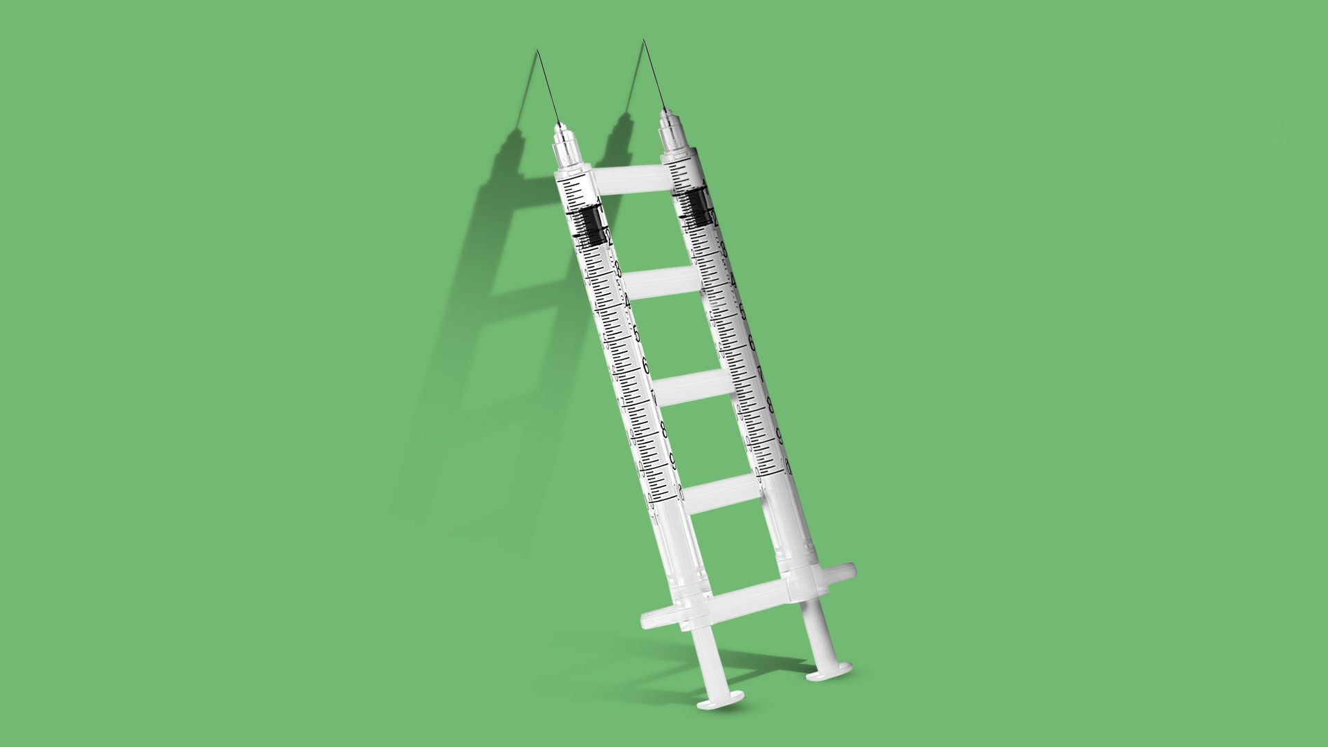 Illustration of a ladder made out of syringes. 