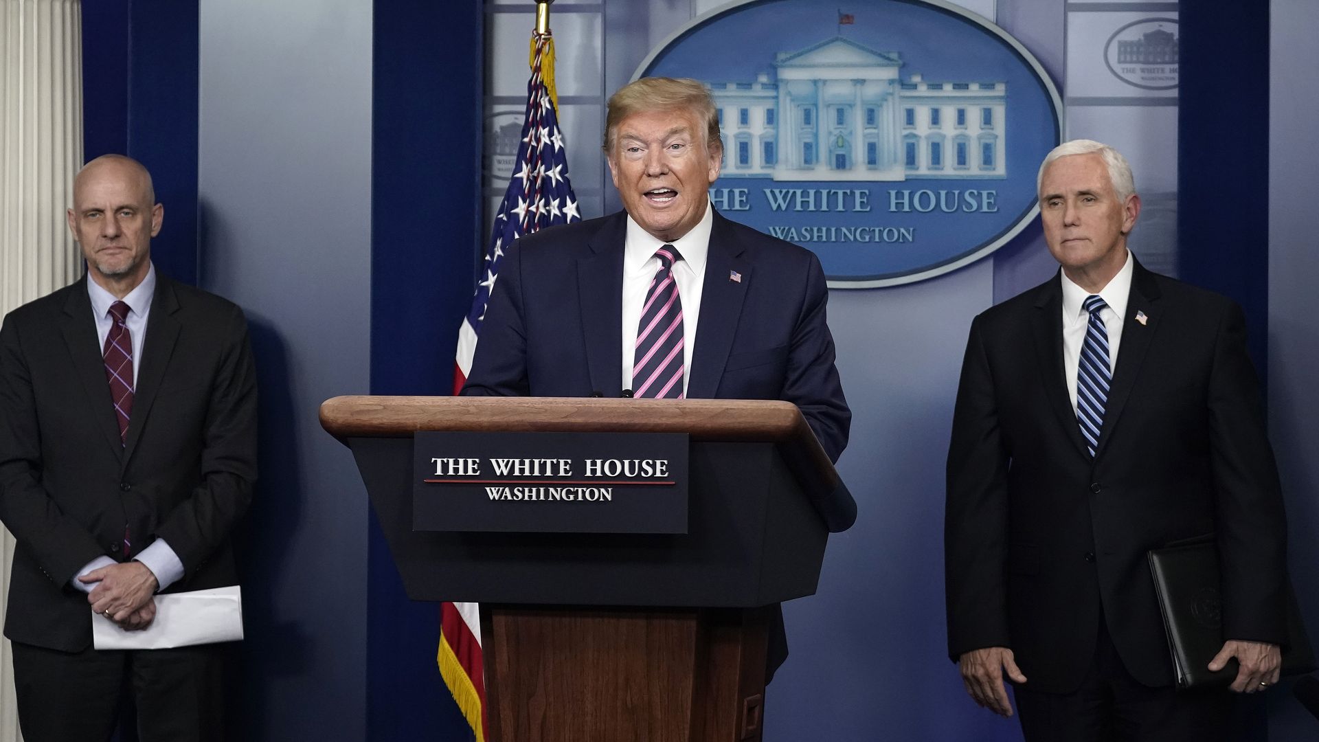Trump speaks during the daily coronavirus task force briefing at the White House.