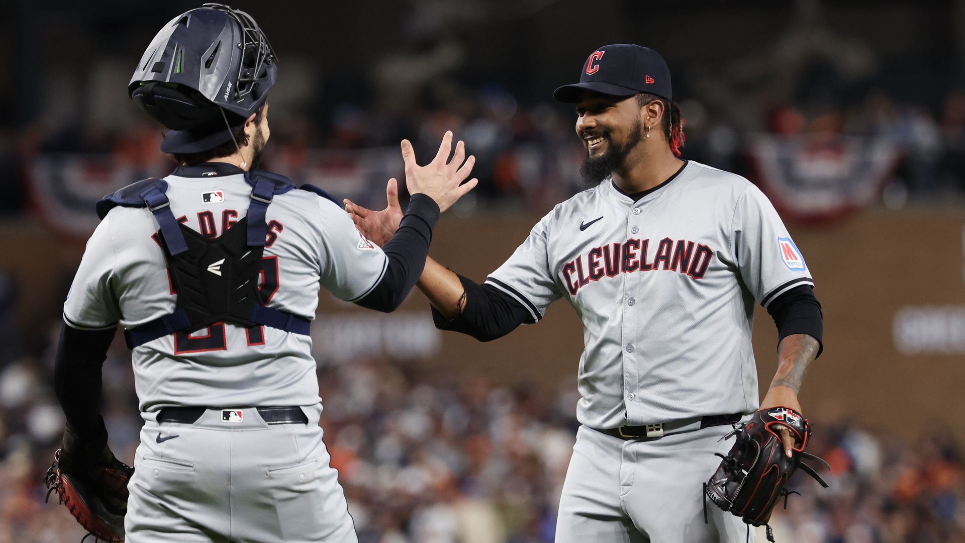 Emmanuel Clase celebrates Cleveland's Game 4 win.