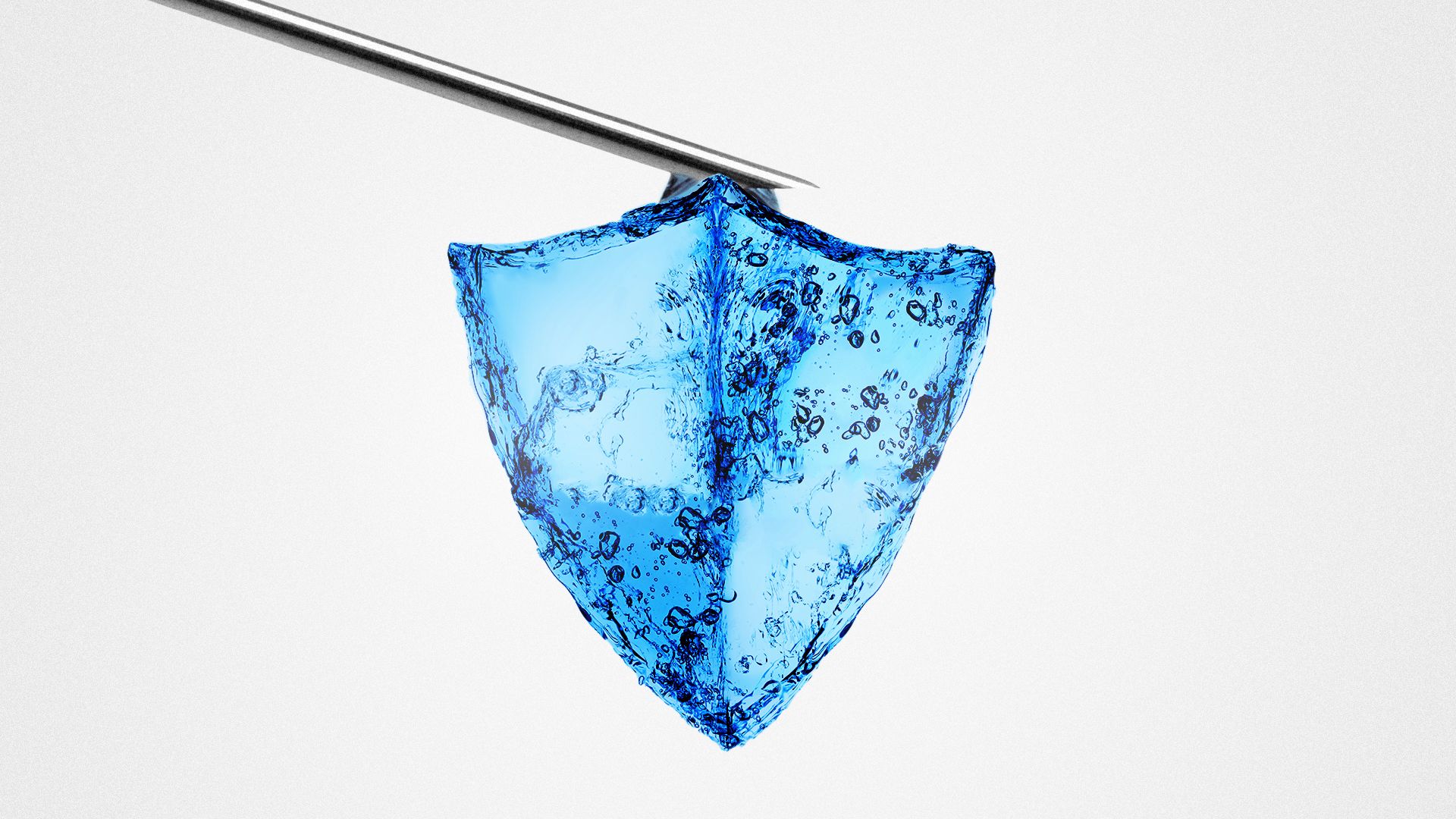 Illustration of a liquid blue shield coming out of a syringe.