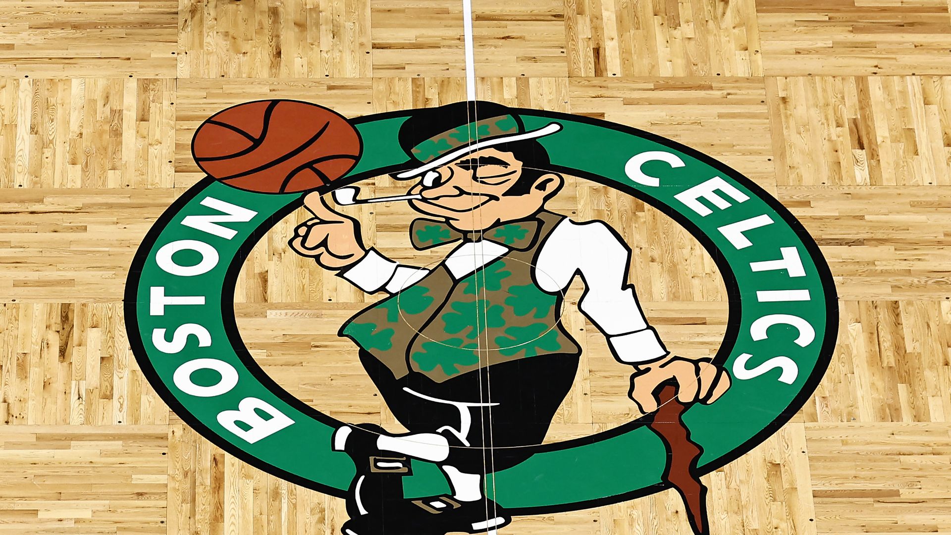 The Boston Celtics logo is seen at TD Garden