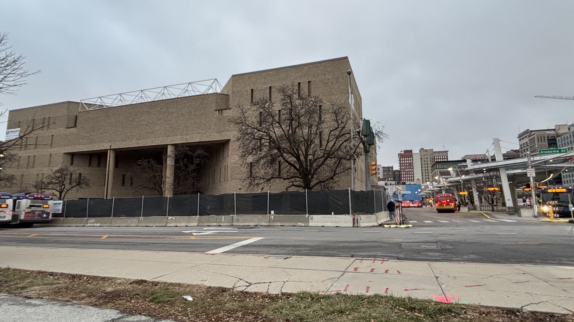A jail on a street corner