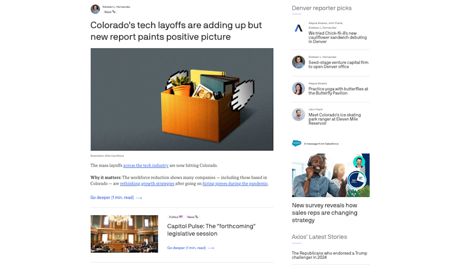 Screenshot of Axios Denver website