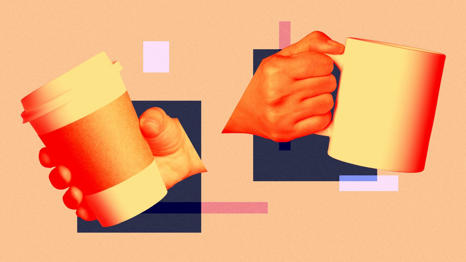 An illustration of hands holding coffee cups