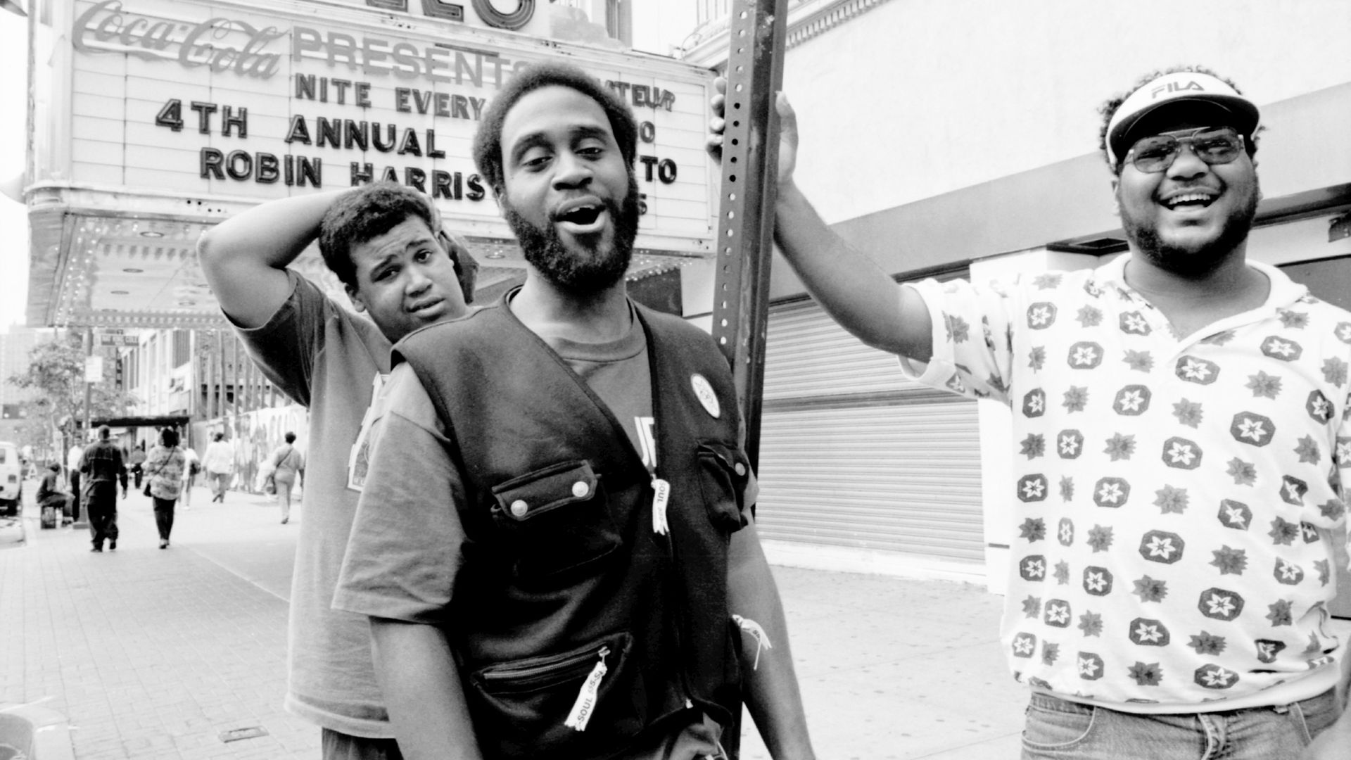 he hip hop trio De La Soul pose for a portrait outside the Apollo Theater in Harlem in September 1993 in New York City, New York.