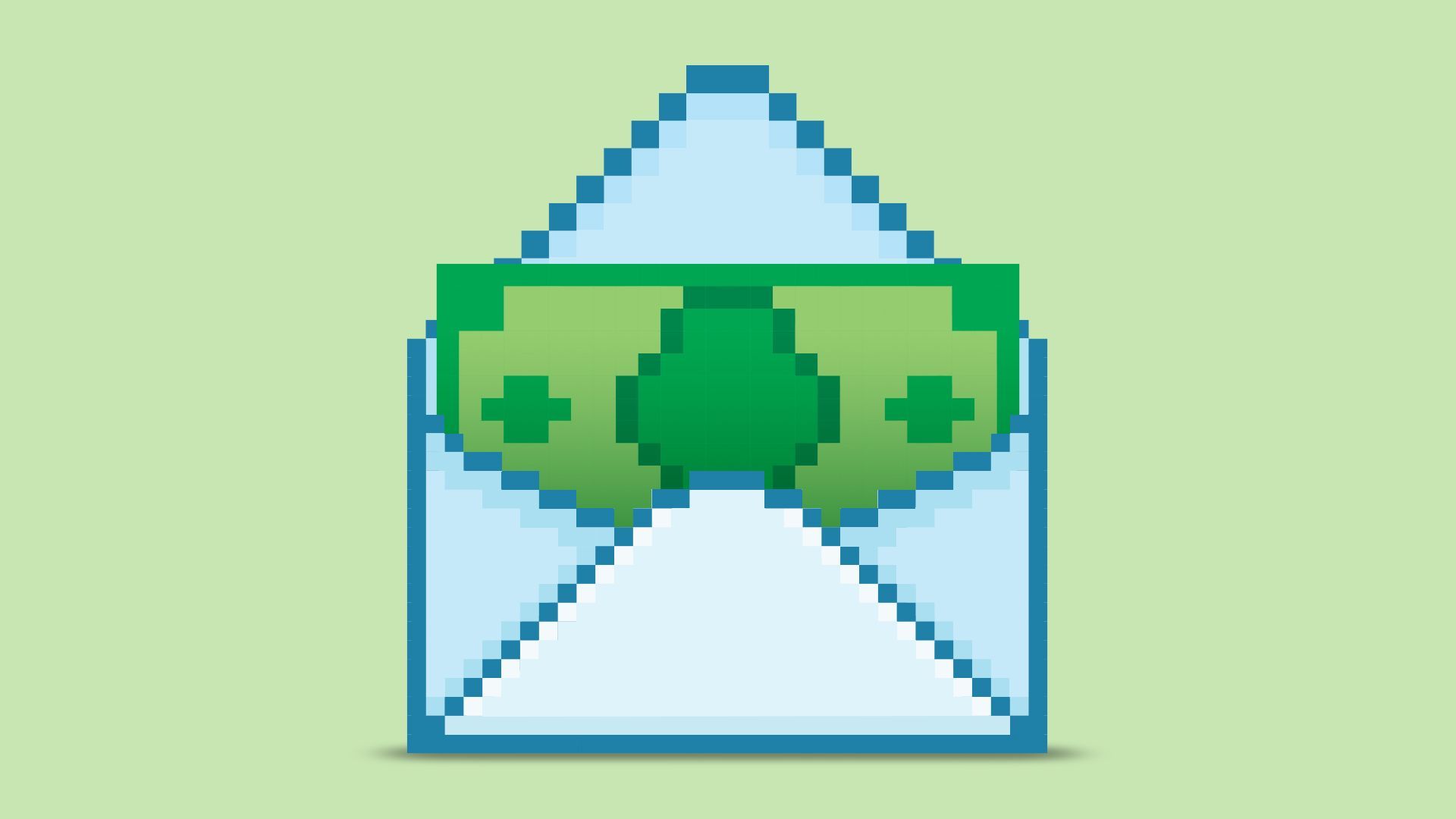 Illustration of an 8-bit envelope with money coming out. 