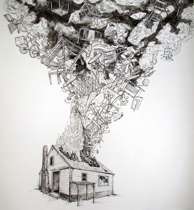 Drawing by Hollis Hammonds from Blanket of Fog, April 2-May 7, 2015, Women & Their Work, Austin, TX.